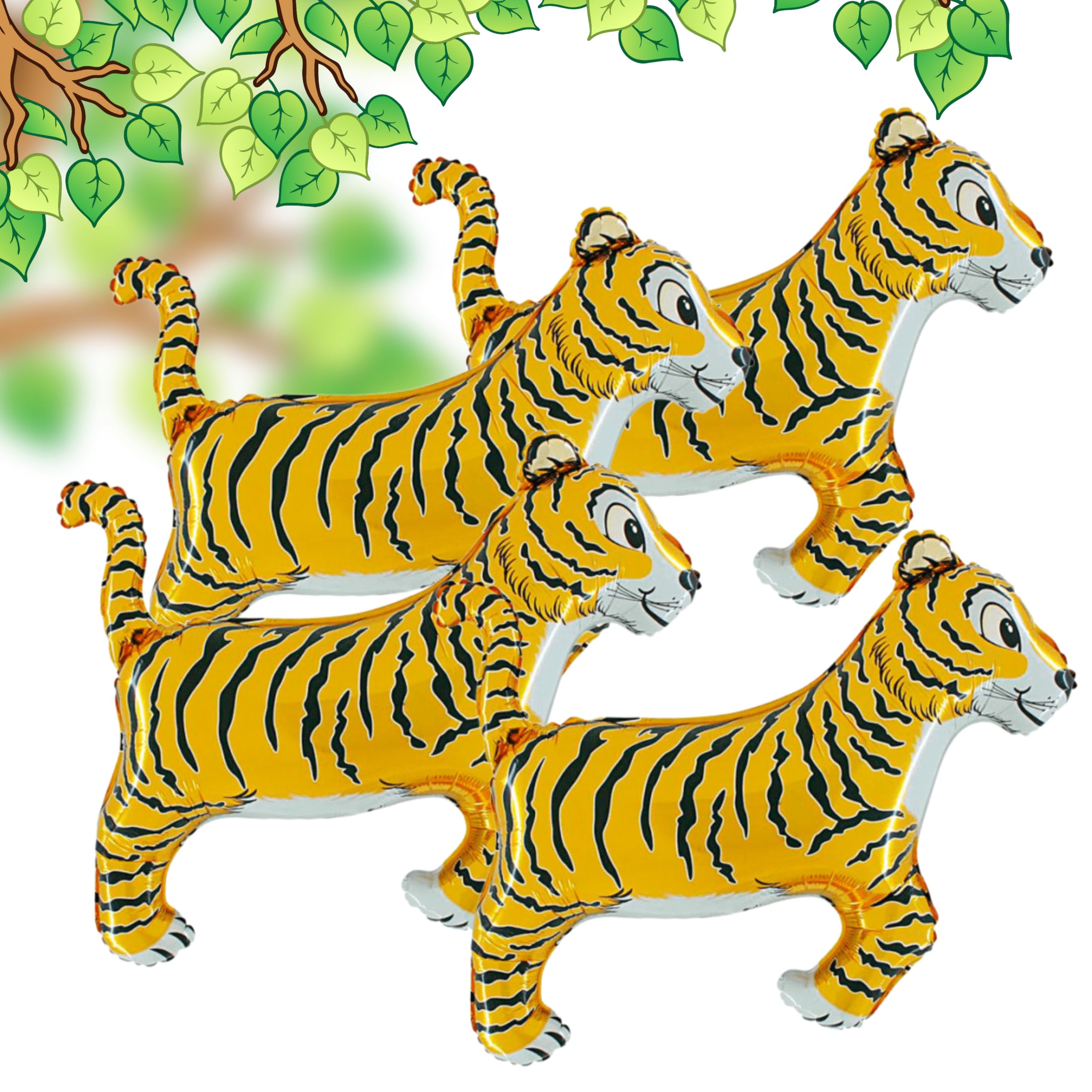 BOGAZNET 4PCS Tiger Balloons Foil Shaped Animal Balloons Jungle Theme Jungle Party Balloon Birthday Party Safari Zoo Jungle Theme Tiger Balloon Leopard