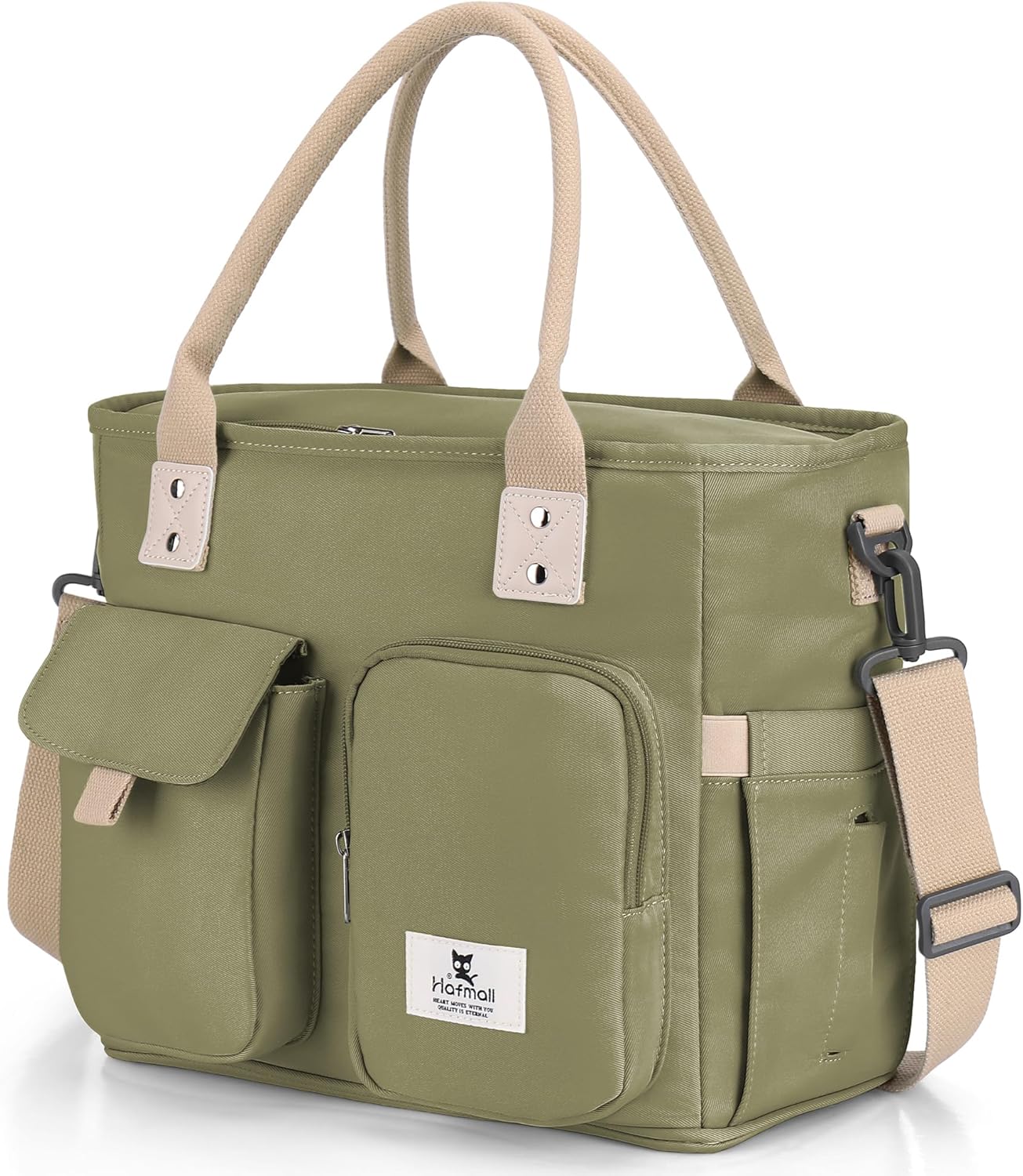 Hafmall Insulated Lunch Bag for Adults,Big lunch box for men, Wide Opening Insulated Bag with Shoulder Strap, Reusable Adult Lunch Bag For Work, Picnic(Deep Greene)