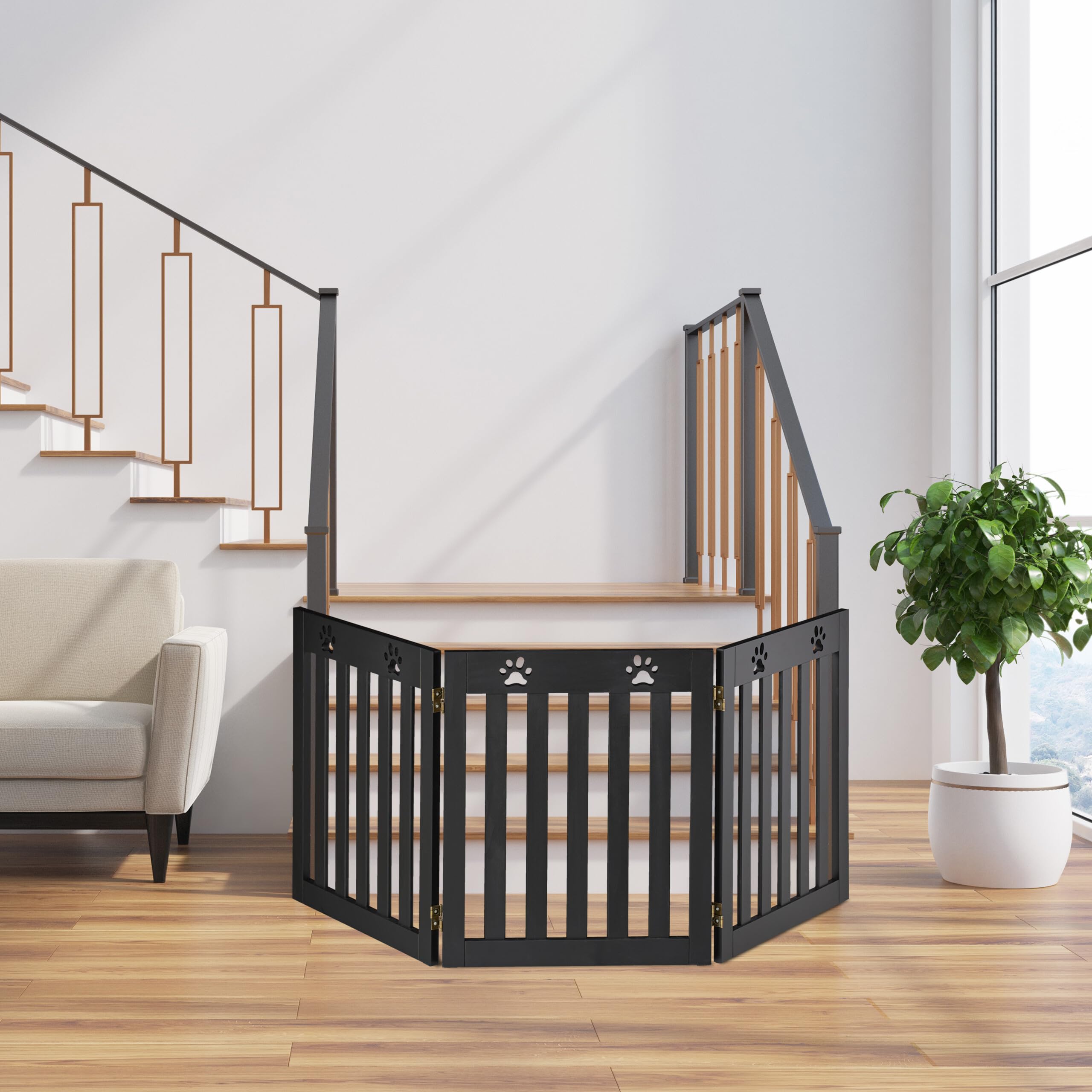 Relaxdays Cancelletto di Sicurezza per Cani e Gatti, Barriera Autoportante, Recinzione per Scale, 60 x 153 cm, Nero