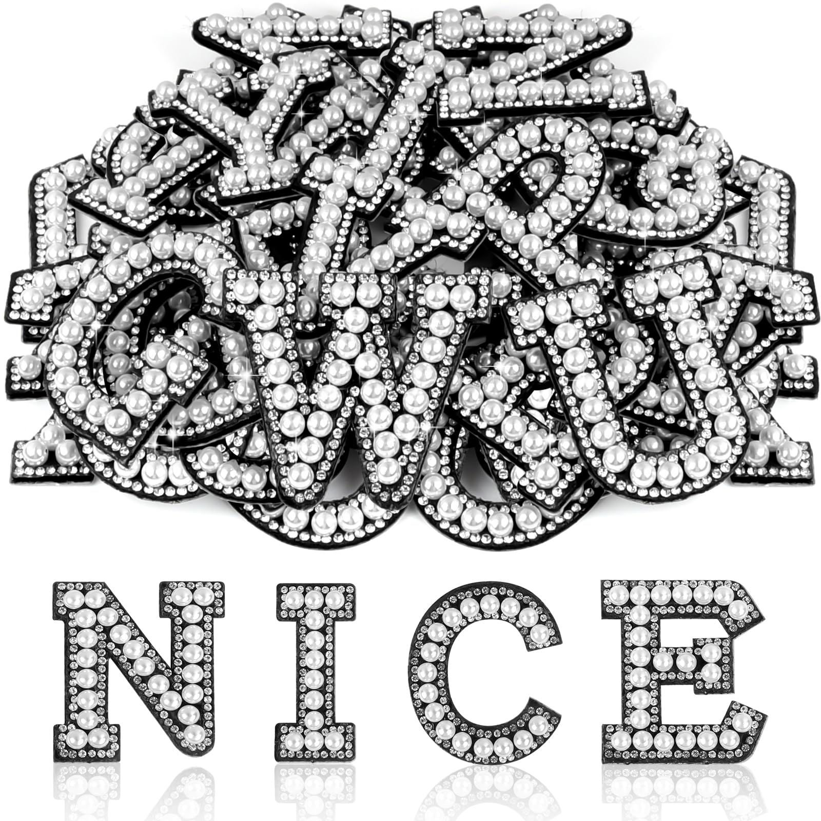 ASTARON 52 Pcs Self Adhesive Letter Patches Pearl Rhinestone Letter Stickers, Glitter Rhinestone Letters A-Z Embroidered Applique Patches Alphabet Cloth Patch for Clothes, Bags, Hat, Phone Case, DIY â image 1