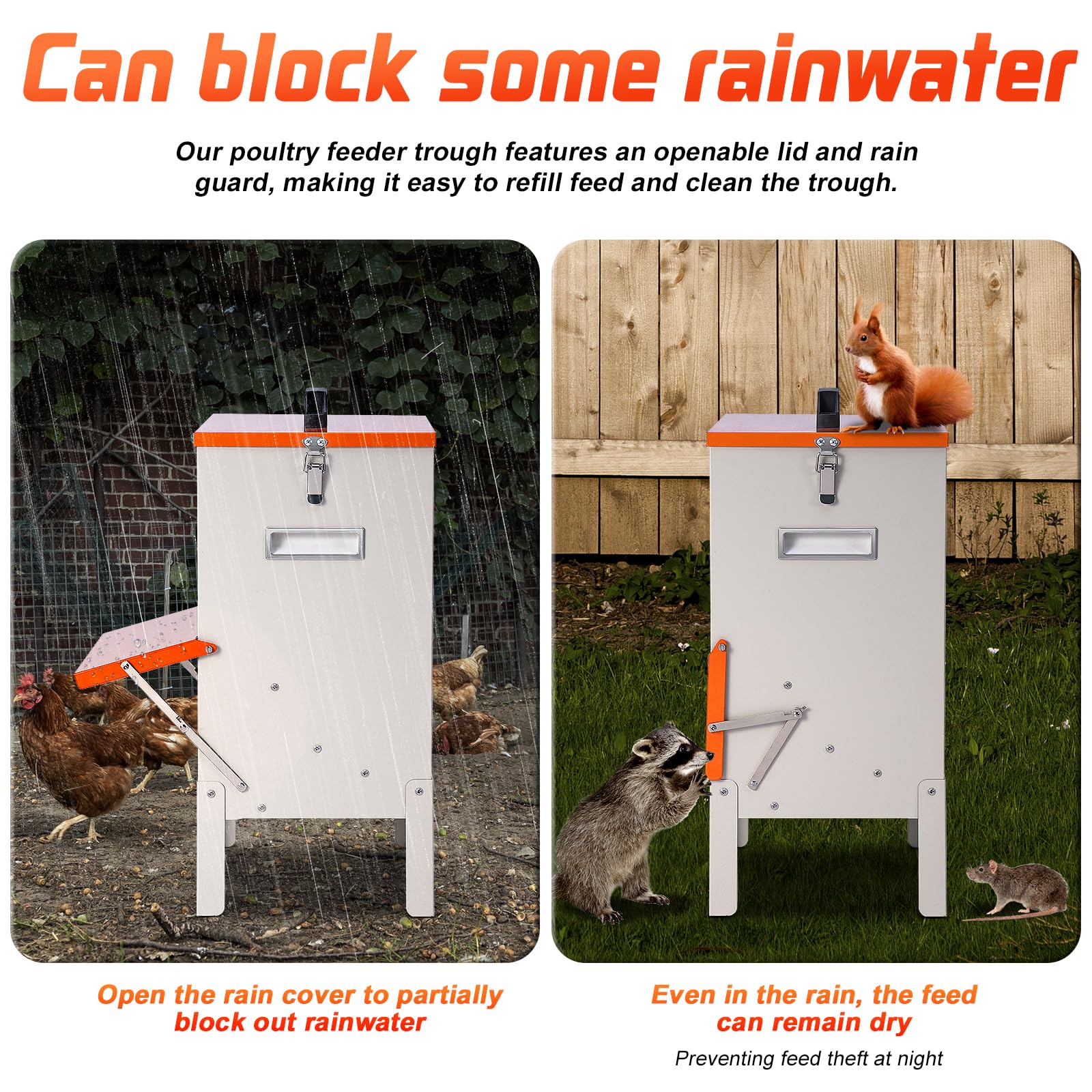 Comedero automático de 50 libras para pollos y patos, comedero grande para pollos, patos, gansos, palomas, perros, peces, gatos (naranja)