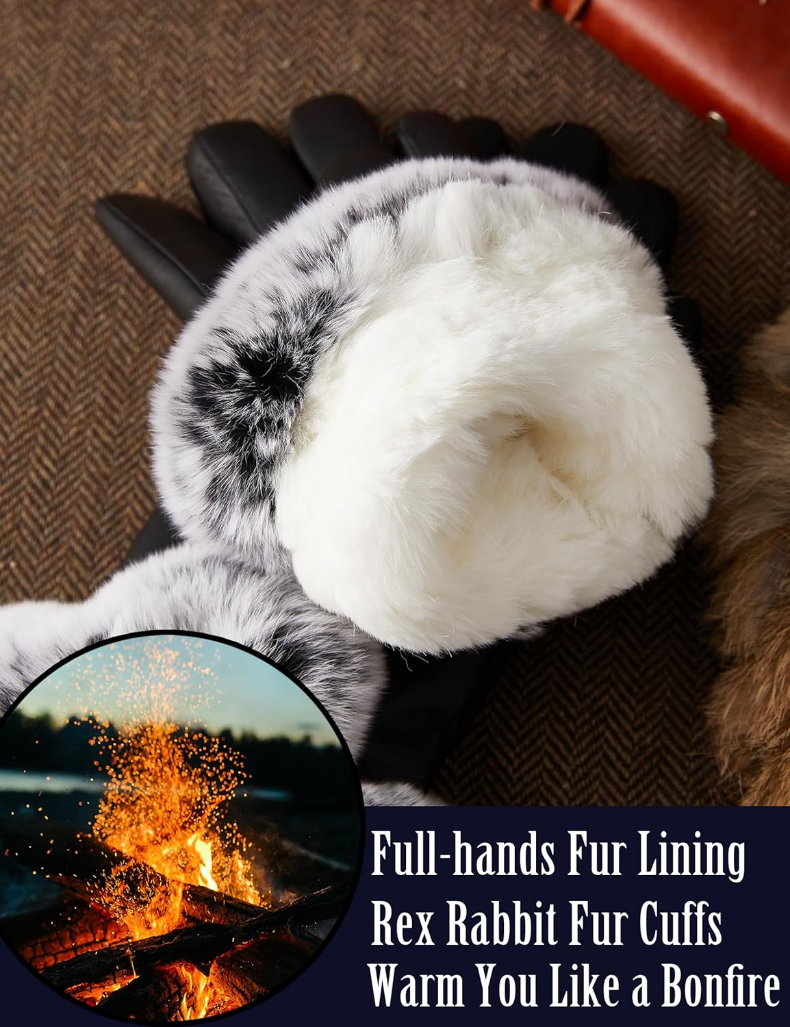 VIKIDEER Elegant Super Warm Fur Lined Gloves Women Leather Gloves Rabbit Fur Lining and Cuffs Touchscreen Driving