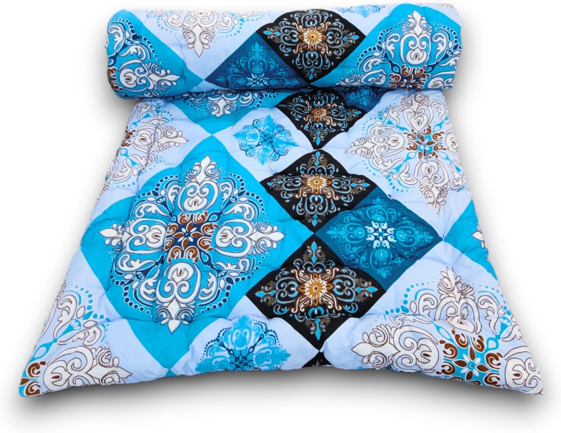 Soft Cotton Foldable Mattress | 3D Printed Sky Blue Design Single Firm Gadda | Lightweight 1 Sleeping Capacity | 3 x 6 ft or 72 x 36 Inches | Hypoallergenic Breathable