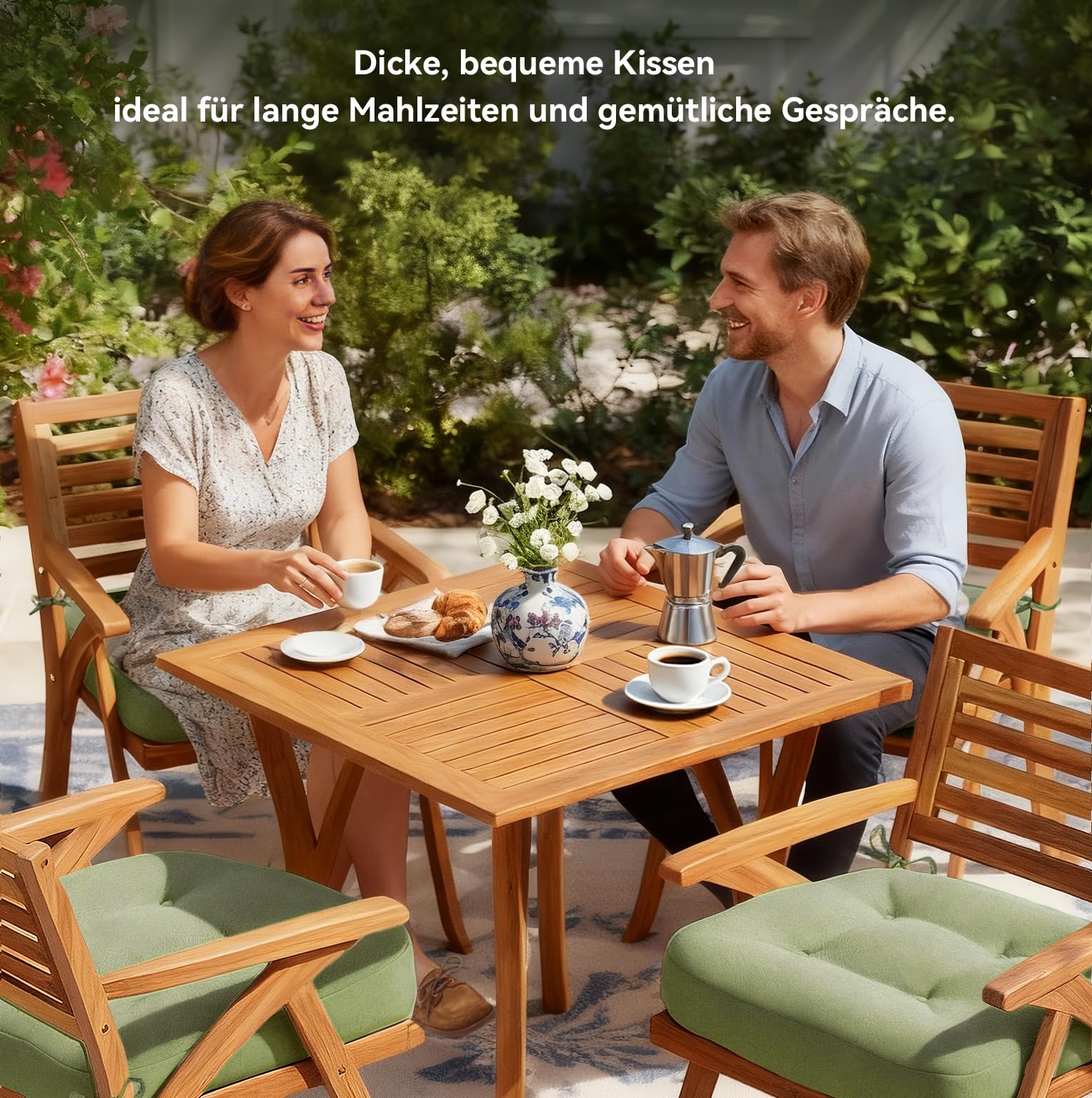 Codi Sitzkissen 40x40×8 cm 6er Set, Extra Dicke, Bequeme Stuhlkissen mit wasserabweisendem Bezug – Waschbare, rutschfeste Memory Foam Sitzauflagen für Stuhl, Outdoor und Gartenstuhl, Salbeigrün