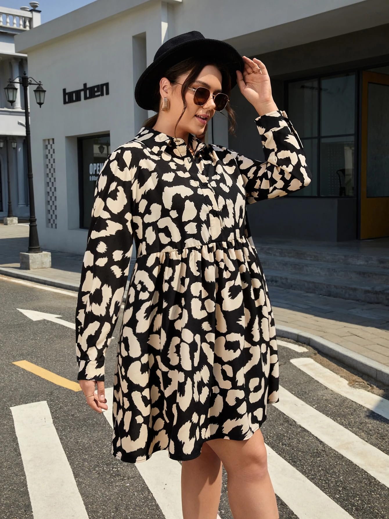 GRECIILOOKS Vestidos occidentales de talla grande para mujer | Elegante vestido estampado con lazo en la cintura | Vestido casual para fiesta de oficina, vestido hasta la rodilla para mujer