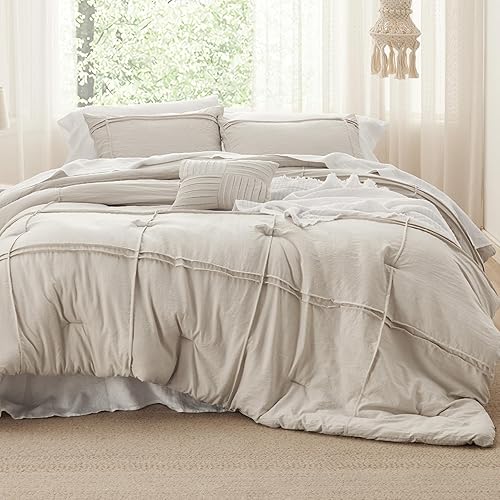 Miniatura 2 de Bedsure Beige Twin Comforter Set - 3 Pieces Grid Pleated Bed Set, Down Alternative Bedding Sets for All Season, 1 Comforter, 1 Pillowcase, 1