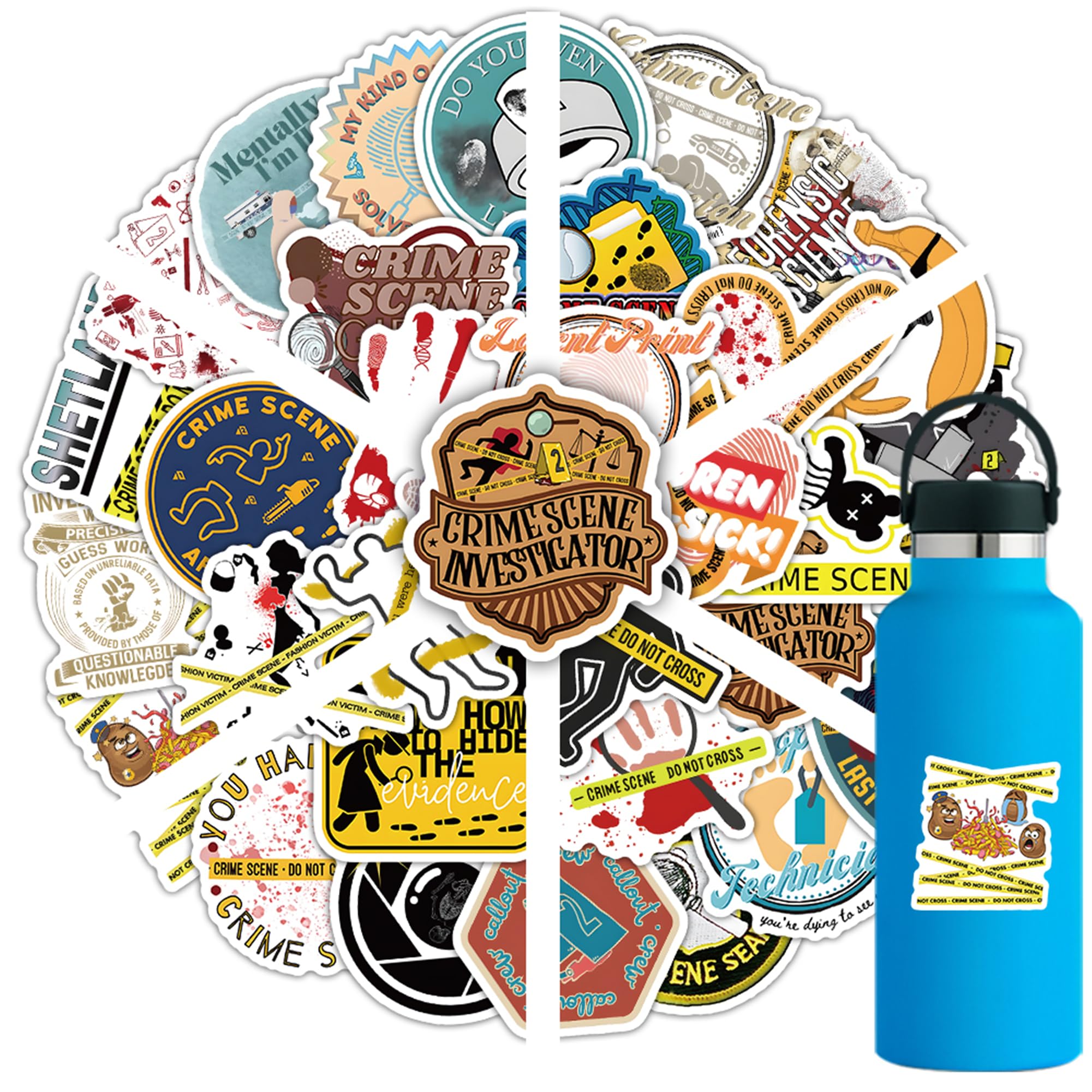 QUTA Fiction Crime Scene Stickers Pack, 50PCs, Movie Film Waterproof Vinyl Stickers for Laptop, Water Bottle, Phone - Kawaii Durable Cute Aesthetic