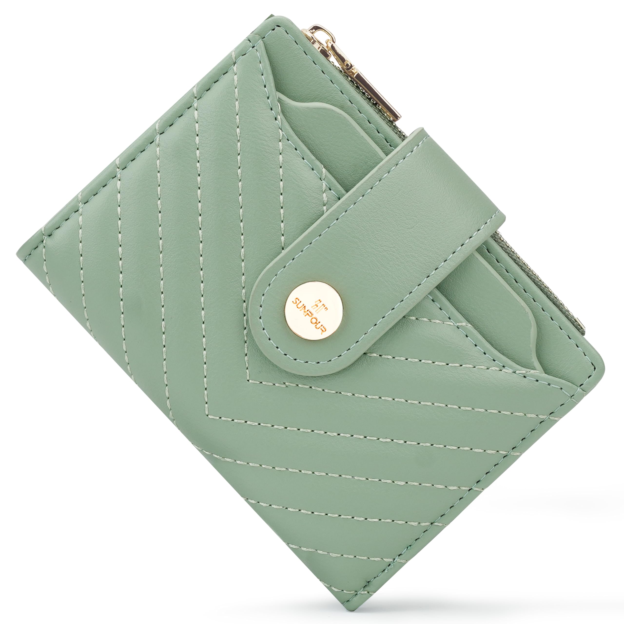 Sunpour Small Womens Wallet,Slim Bifold Leather Wallet for Women RFID Card Holder Ladies Compact Pocket Wallet Small Wallet for Crossbody Bag (Mint