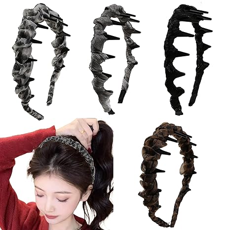 Ivyu 4 Pcs High Skull Headband Vintage High Cranium Artificial Headbands with Teeth, Root Lift Volume Headbandsfor Women Girls