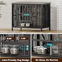 Vista 5 de EasyCom Muebles plegables para perros, jaulas de 31.5 pulgadas para perros pequeños/medianos, perrera de madera para interiores con etiqueta