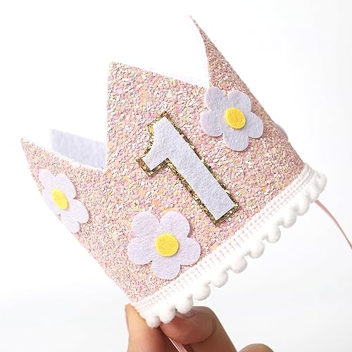Miniatura 9 de Corona de flores para el primer cumpleaños del bebé, sombreros de fiesta de cumpleaños con temática floral, sombrero de cumpleaños de flores