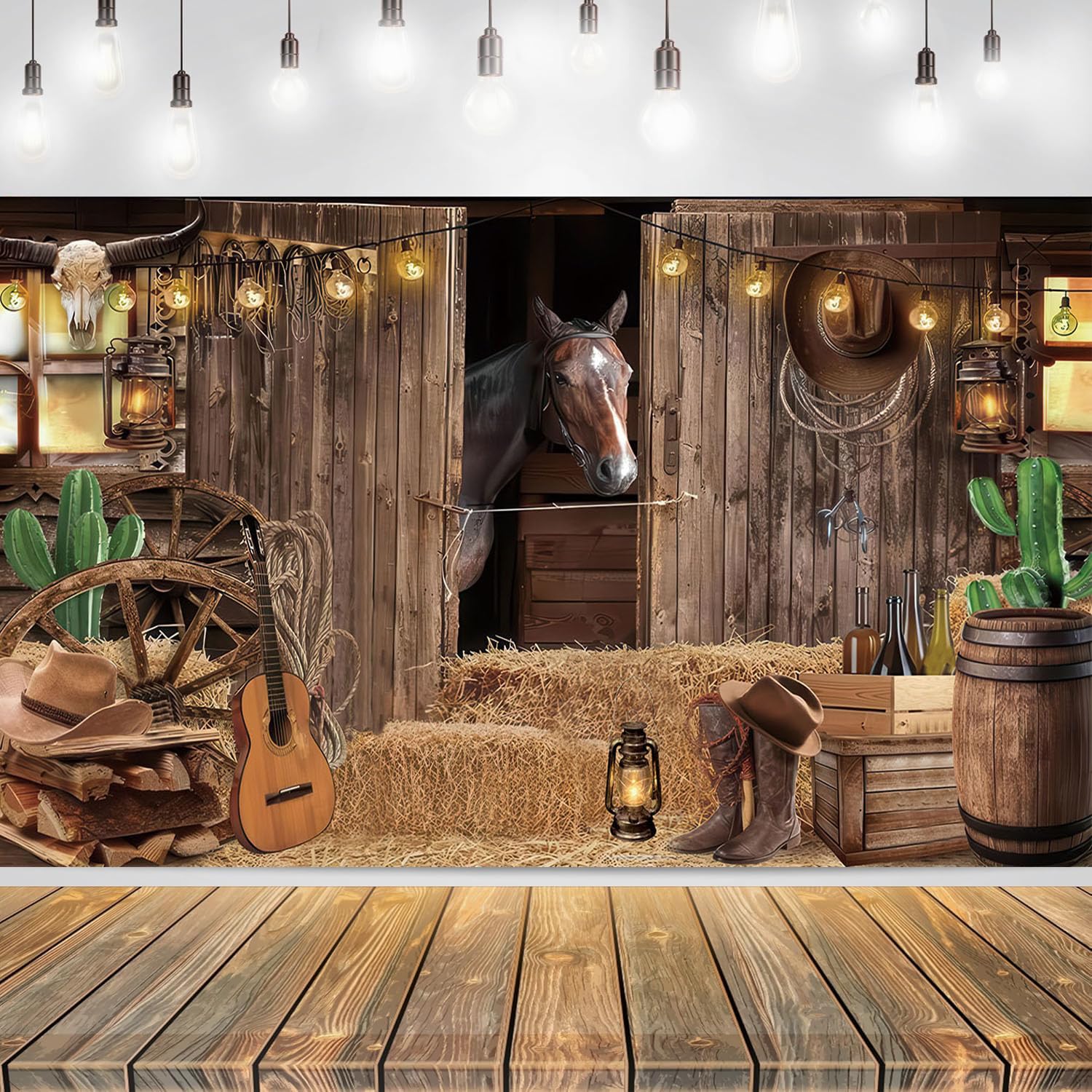 Western Cowboy Sfondo 6,1 x 3 m decorazioni per feste a tema occidentale banner per adulti bambini Wild West Rodeo Country Horse Barn Door Saloon Rustico Fattoria Fondali per servizi fotografici