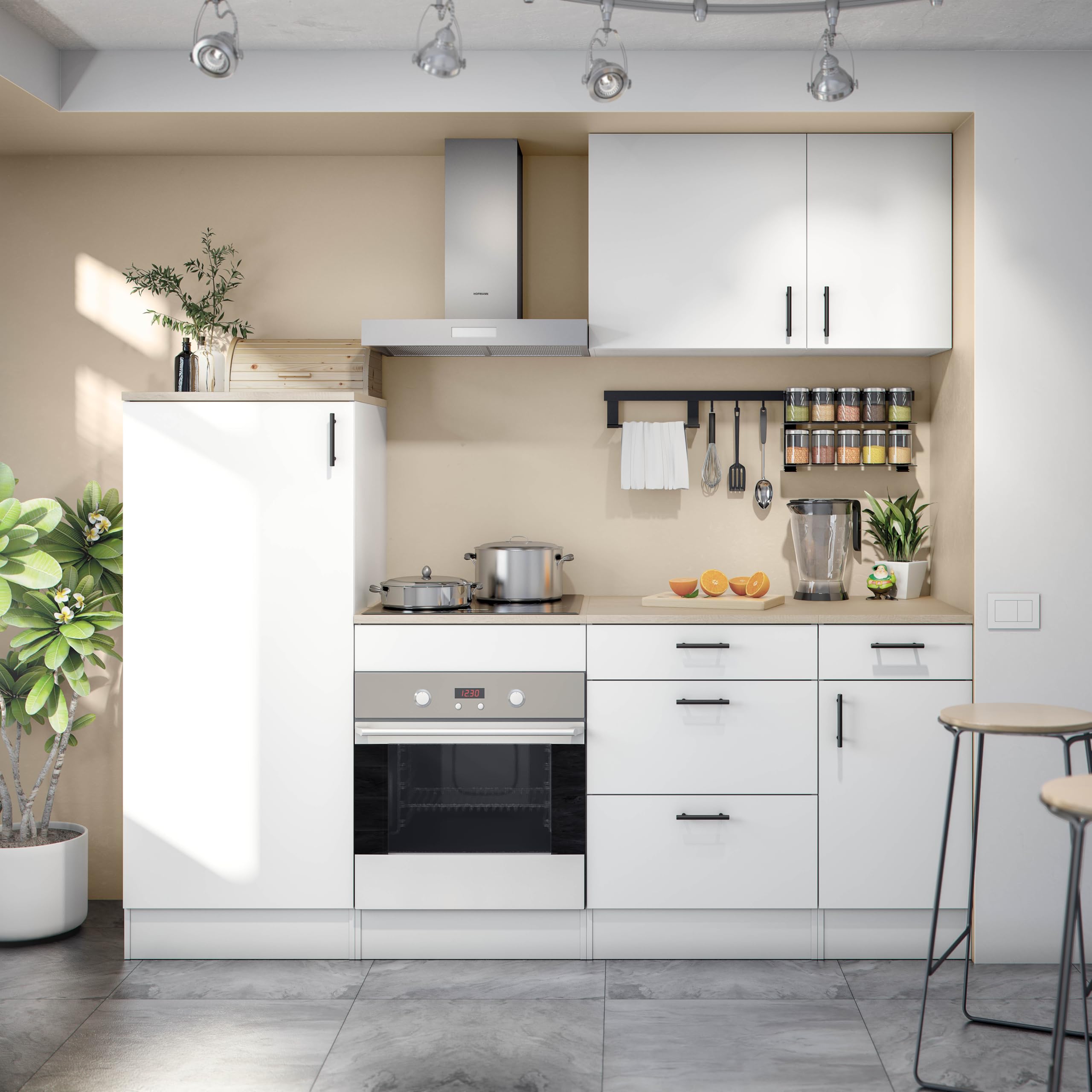 Mobelcenter, Mueble Bajo de Cocina de 40 cm, Módulo 1 Puerta Reversible 1 Cajón, Acabado Color Blanco Brillo y Roble Canadian, Medidas: Ancho: 40 cm x Fondo: 60 cm x Alto: 90 cm (1535)