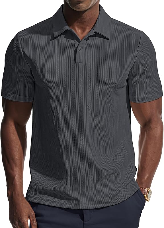 Mens Polo Shirts Short Sleeve Knit Polo Casaul Collared Polo Shirts Wrinkle-Free Golf Polo
