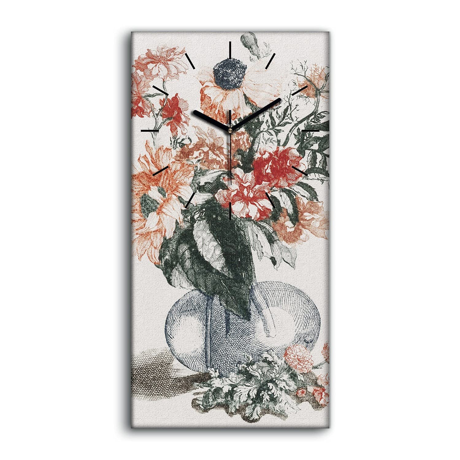 Horloge sur toile sans bruit pour dormir décoration murale salon fleurs 30x60