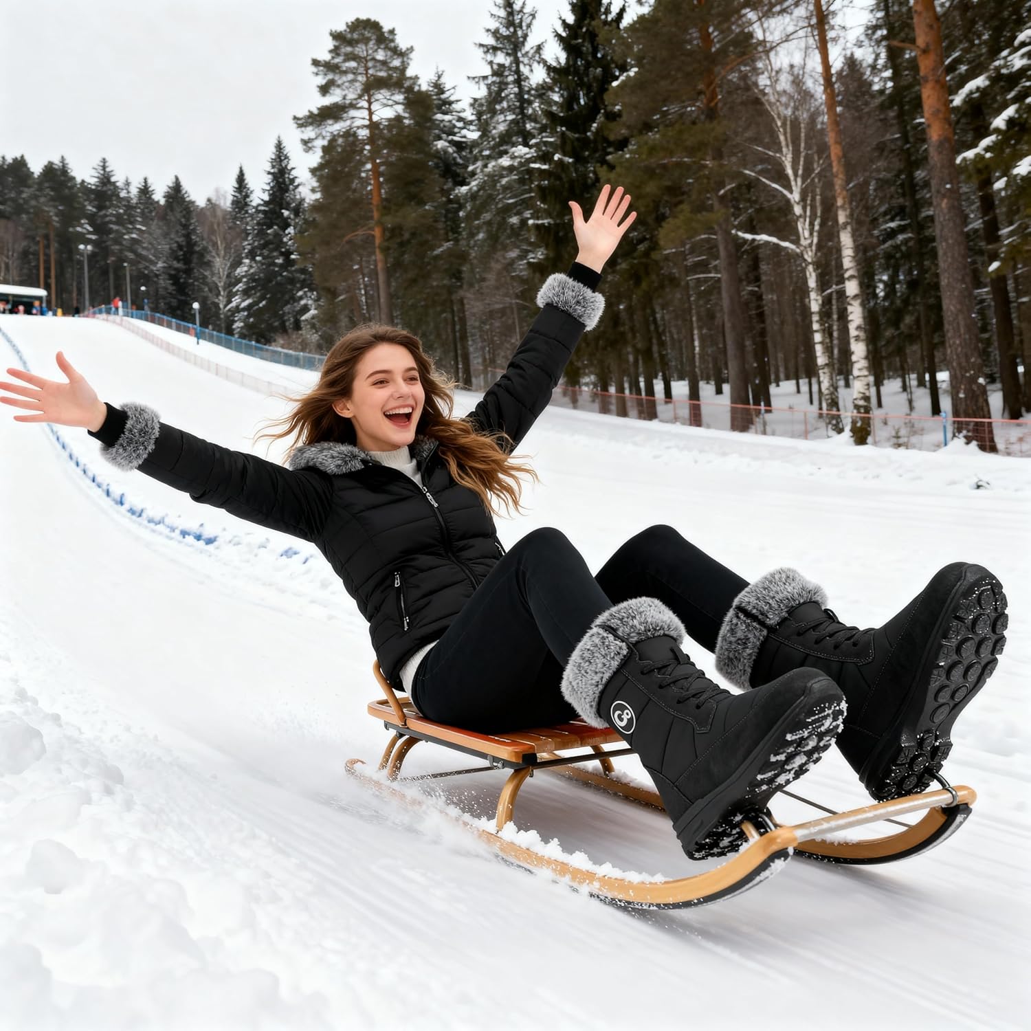 Ablanczoom Winter Snow Boots for Women: Comfortable Warm Fur Lined Womens Boots Outdoor Waterproof Non Slip Lace Up Walking Booties