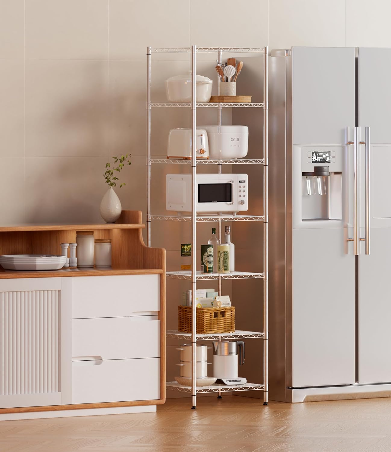 Finnhomy Heavy Duty 7 Tier Wire Shelving, 18x18x72 inches 7 Shelves Storage Rack with Thicken Steel Tube, Pantry Shelves for Storage, Adjustable Metal Shelving Unit, NSF Certified, Chrome