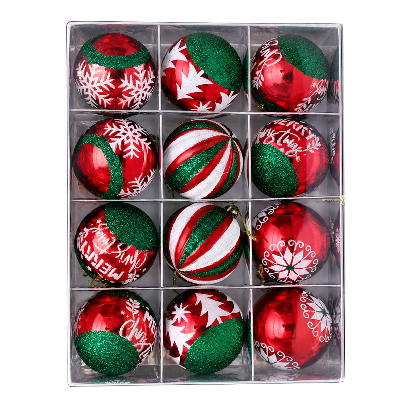 Oxxggkao 12Pieces Colorful Christmas Ornament Ball with Stylish Lettering and Snowflakes Perfect for Holiday Party Decorations Hanging Ornament
