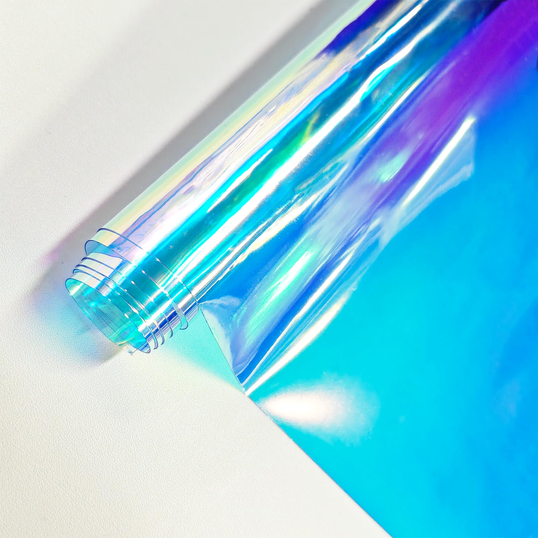 JERLITU Transparent Iridescent PVC Vinyl Fabric 30cm X 137cm, 0.3 mm Clear Holographic Vinyl Roll for Sewing DIY Crafts Bags Hair Accessories, Blue โ image 1