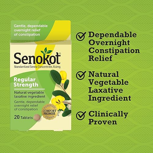 Miniatura 4 de Senokot Regular Strength, Natural Vegetable Laxative Ingredient Senna for Gentle Dependable Overnight Relief of Occasional Constipation, 20 Tablets
