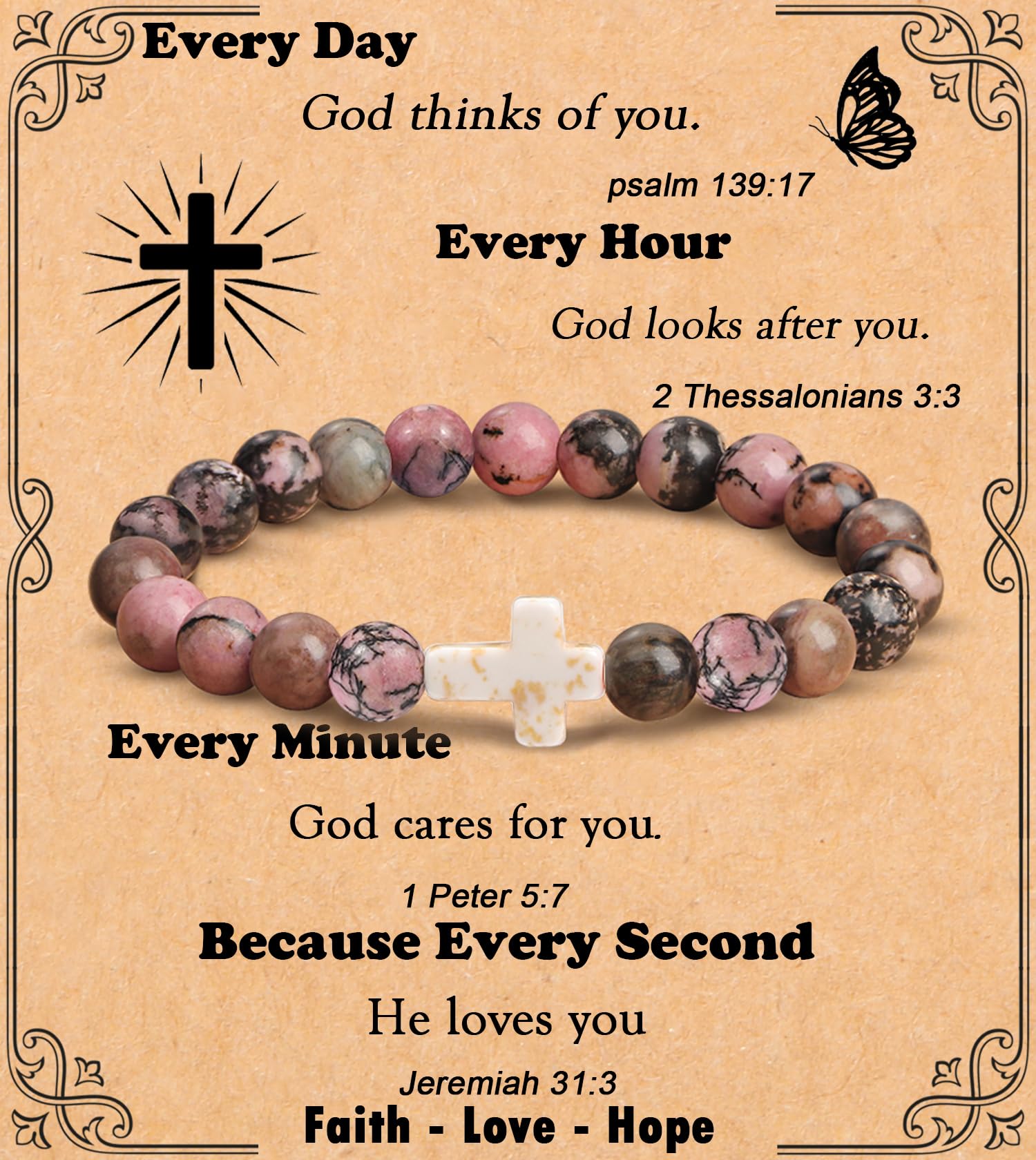 Cross Bracelet for Women Christian Gifts for Daughter Mom Grandma Niece Godmother Religious Baptism Jewelry Birthday Retirement Gifts Beaded Bracelet