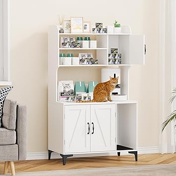 Large Hidden Cat Litter Box Furniture with Doors and Litter Mat,Cat Litter Box Enclosure with Shelves, Indoor Wood Furniture Suitable for Most of Litter Box