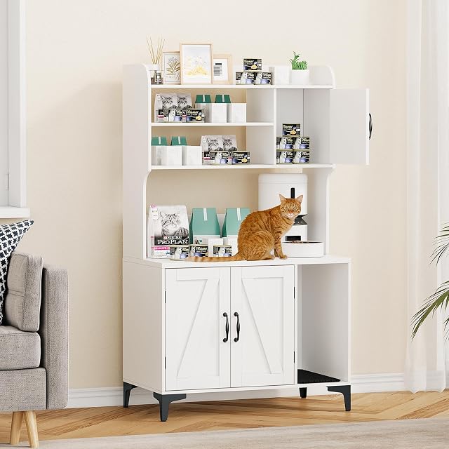 GarveeHome Mueble Caja Arena Gato con Estantes y Puertas