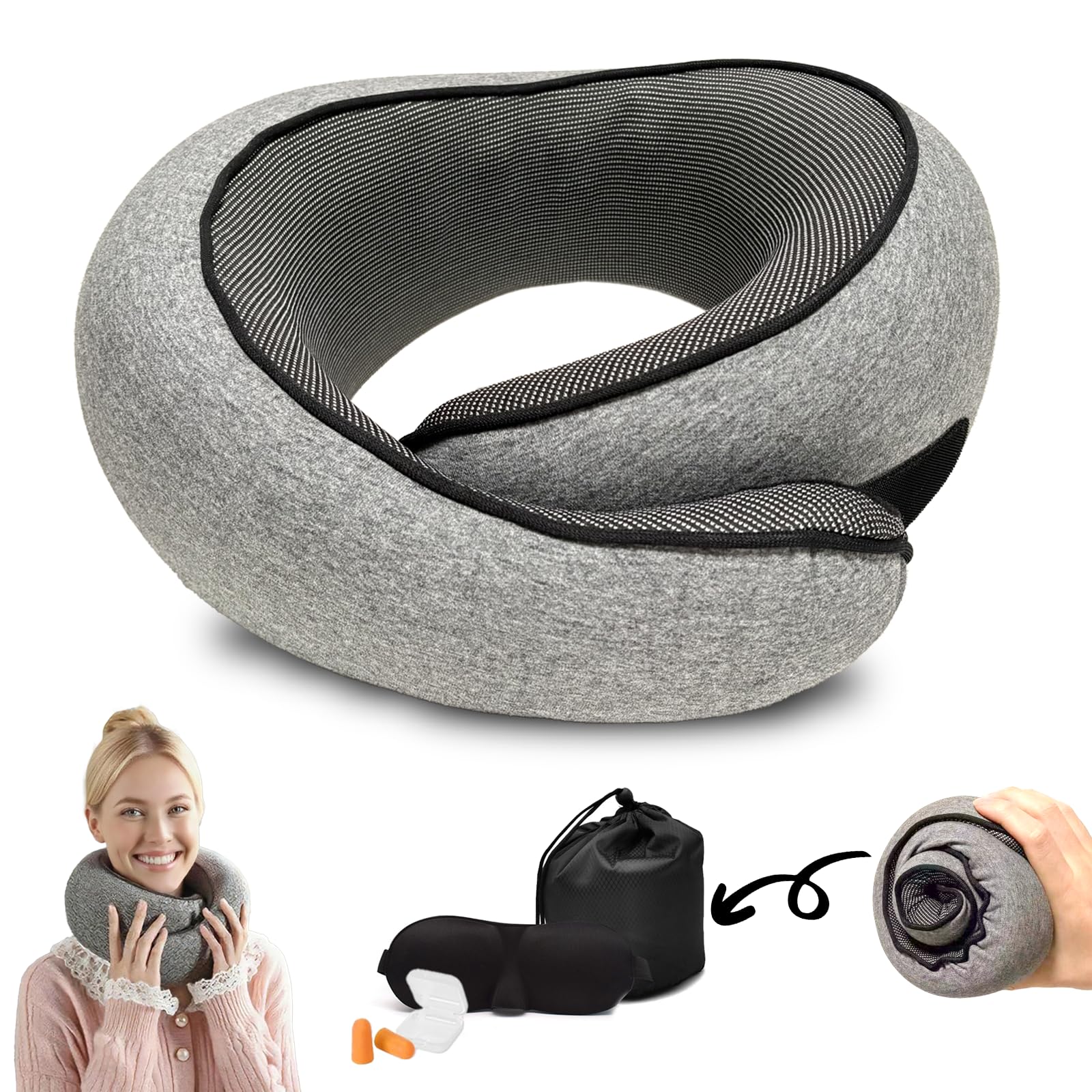 COZYPACK Travel Neck Pillow Adjustable Memory Foam Adults for Airplane Car Home Office Sleep Ergonomic Neck Support Essentials Stuffable Packable Compact Portable Head Small Turtle Travel Pillow-image-42