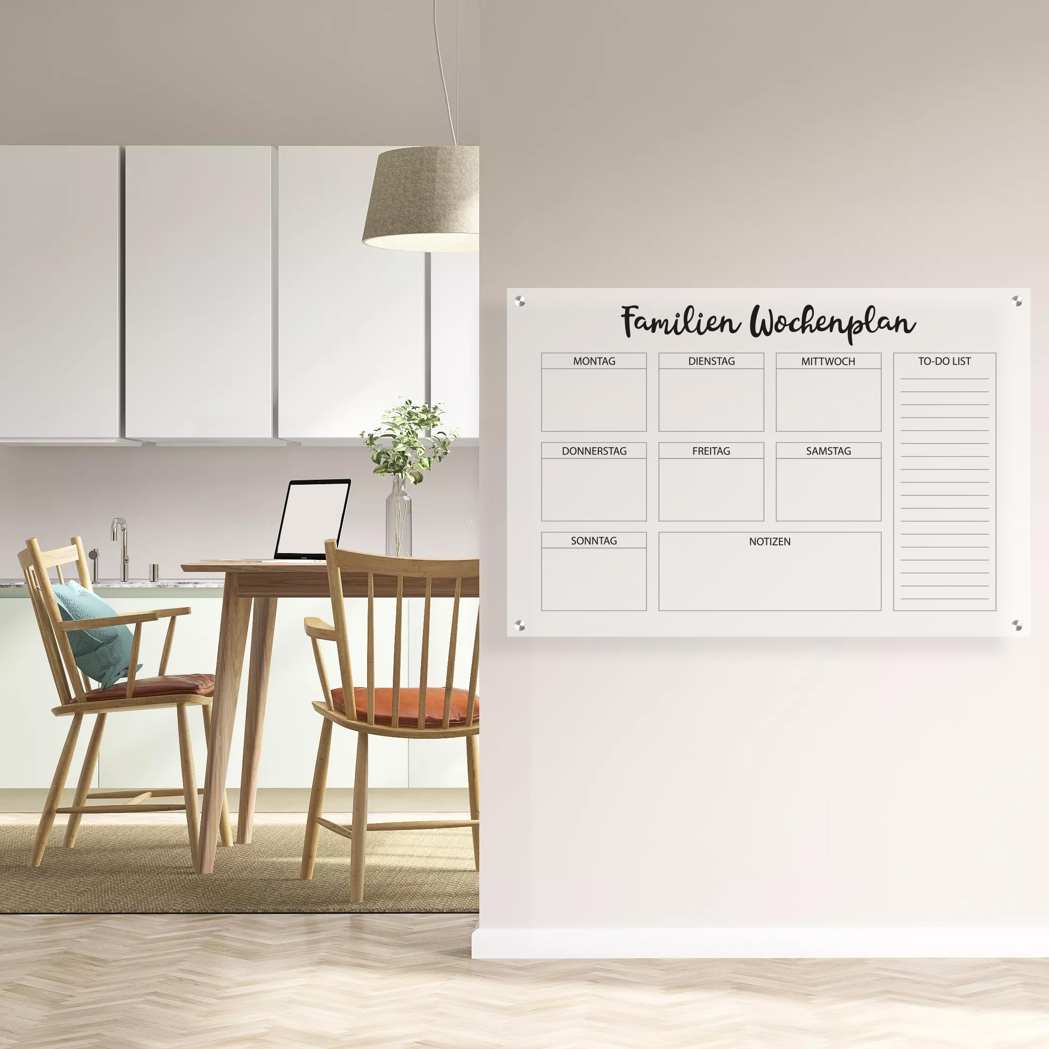 Queence Acrylglas Wochenplaner abwischbar 90x60 cm | Wochenplan transparent | Geburtstags-Kalender | wiederverwendbar | Familienplaner | Notizen | Terminkalender | Wandkalender | Monatskalender