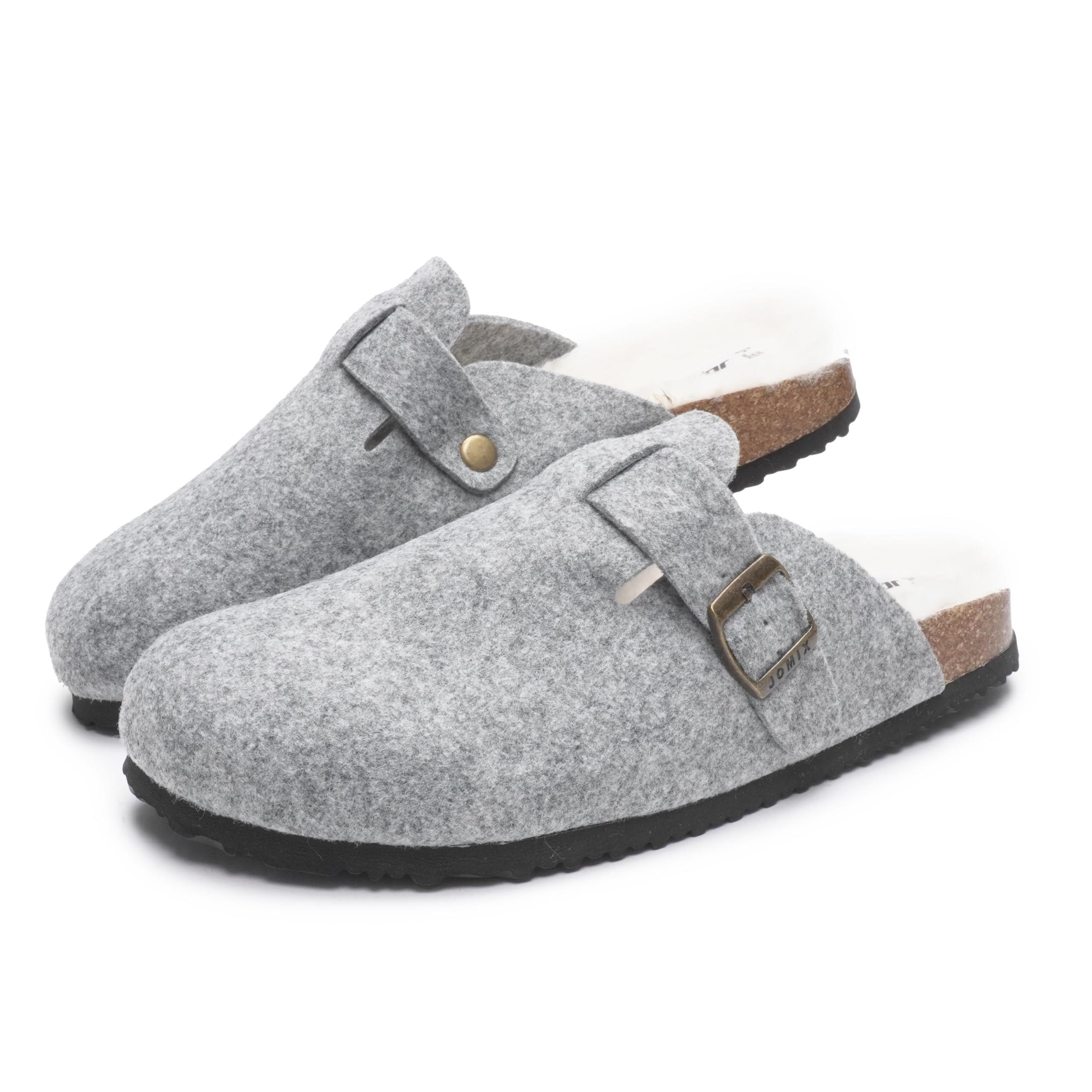 JOMIX Zapatillas de fieltro cerradas de invierno para hombre, con hebilla plantar efecto corcho, cómodas para casa y para todos los días