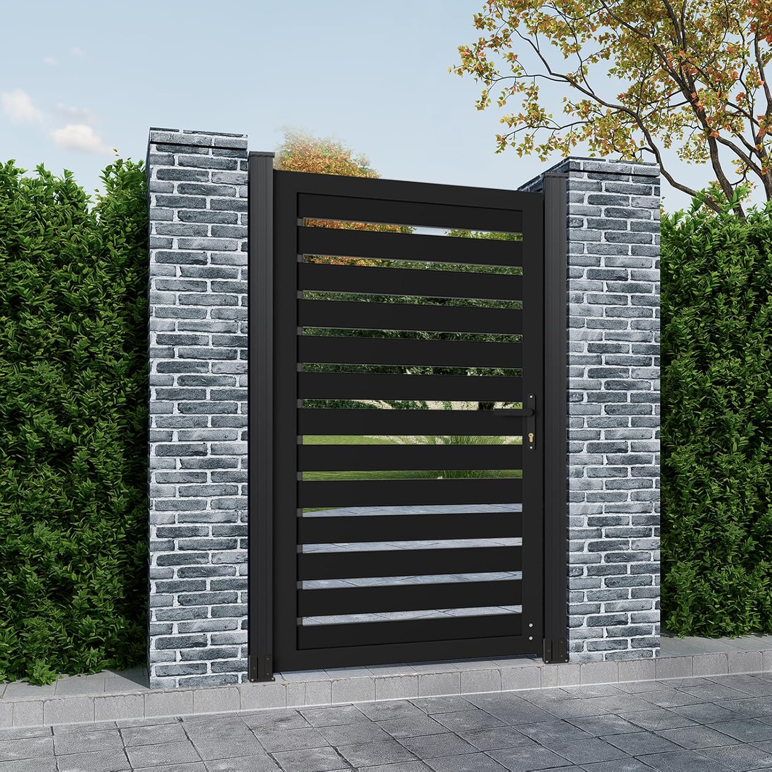Mondaria Openwork Aluminum Privacy Fence Gate, 6ft(H) x 3ft(W) - Outdoor Decorative Fence Gate with Metal Frame & Knob Kits, Black (Without Post)