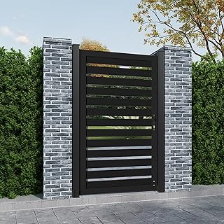Mondaria Open Slat Aluminum Privacy Fence Gate, 6ft H x 3ft W – Outdoor Decorative Gate with Metal Frame & Knob Kit, Posts Not Included