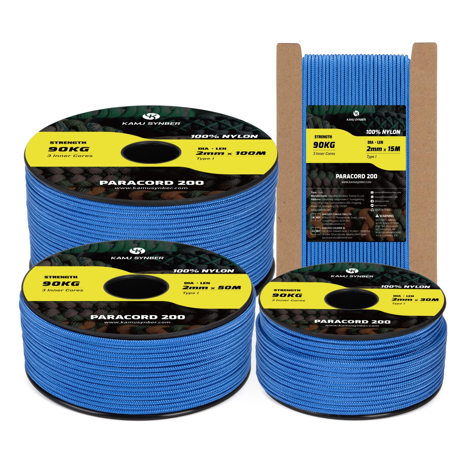 Kamu Synber Paracord 2mm 3 Strands 30M 100% Nylon Rope Type I Parachute Cord for Craft, Outdoor, DIY, Camping | Support 90kg | Dark Blue