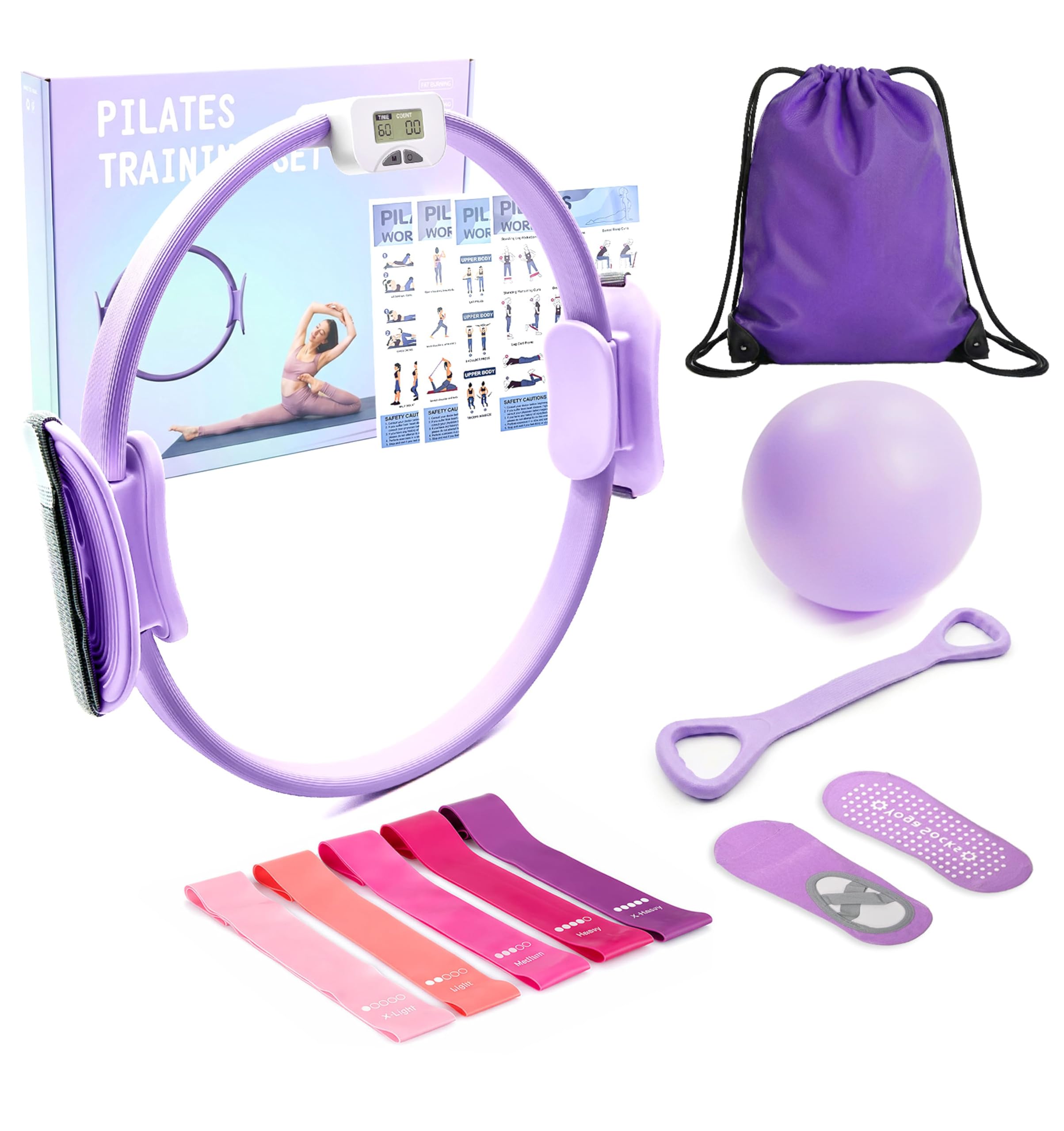 MaxU Pilates Essentials Kit for Women, Pilates Ring with Counter, Home Pilates Equipment with 14" Pilates Circles,Pilate Ball, Resistance Bands and Grip Socks – Ideal for Beginner Home