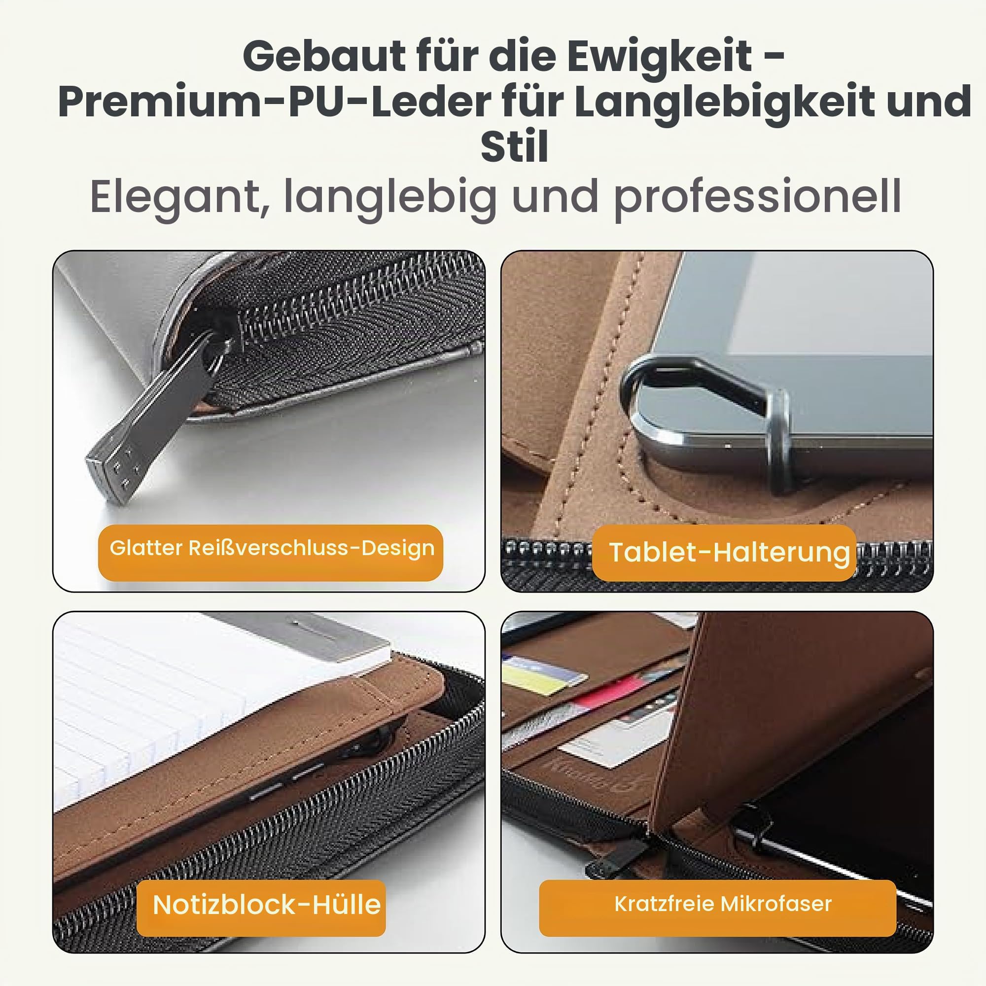KHOMO Universal Padfolio Case - Portfolio Organizer für Tablet 8,5 bis 11 Zoll - PU Leder Notebook Pad Halter Ordner für iPad, Air, Pro & andere