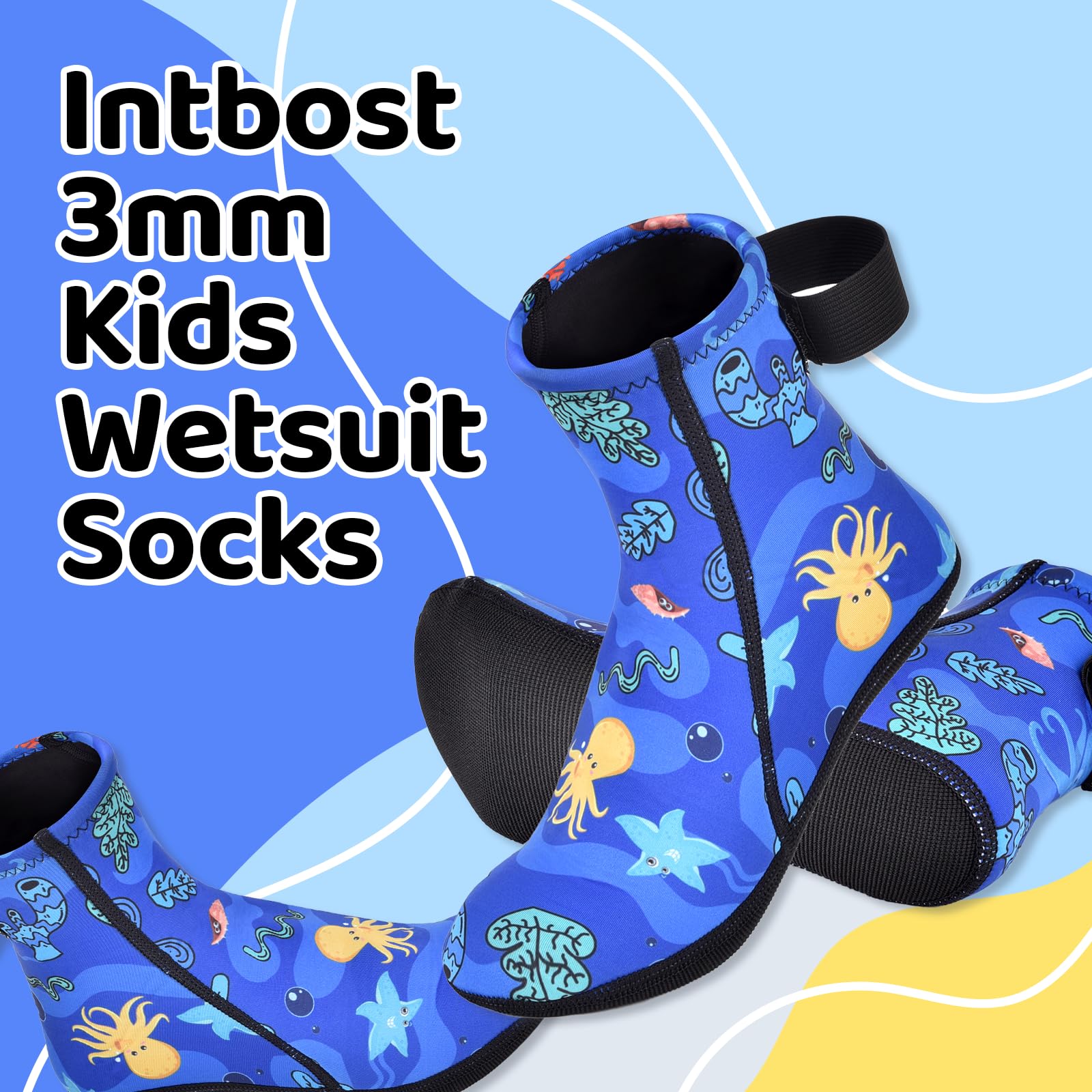 Neoprensocken Kinder 3mm, Rutschfeste Wassersport-Socken Warm Halten Neopren Socken Wassersocken Tauchsocken für Schwimmen, Surfen, Strand & Tauchen, Atmungsaktiv, Langlebig, Blau