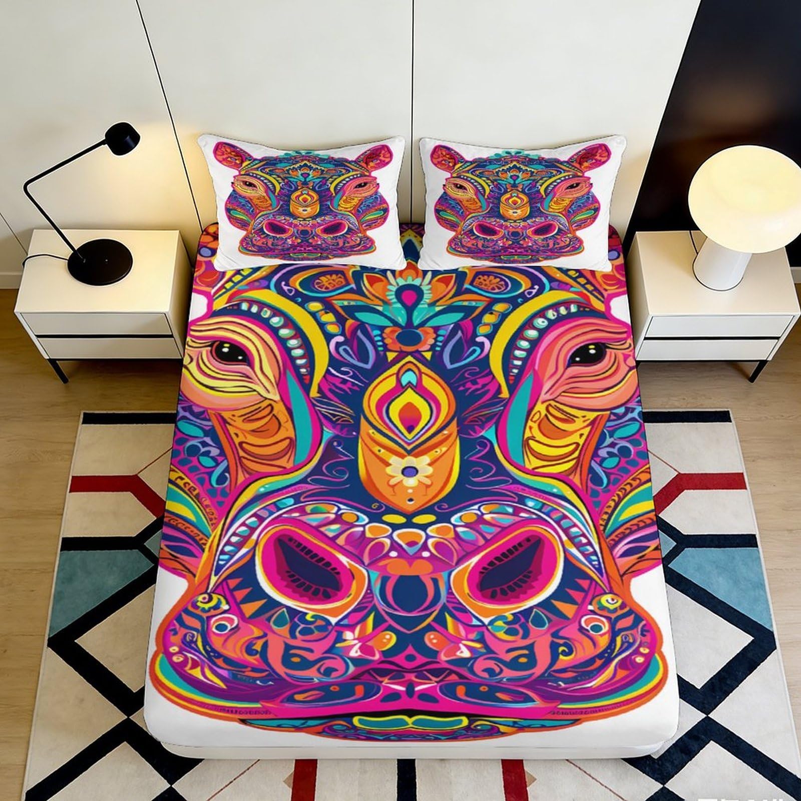 Pnayamiorkfel Style-5 3D Printed Colorful Hippo Fitted Sheet Microfiber Soft Vibrant Animal Mattress Cover For Bedroom Dorm Decor Washable 90X200x25cm