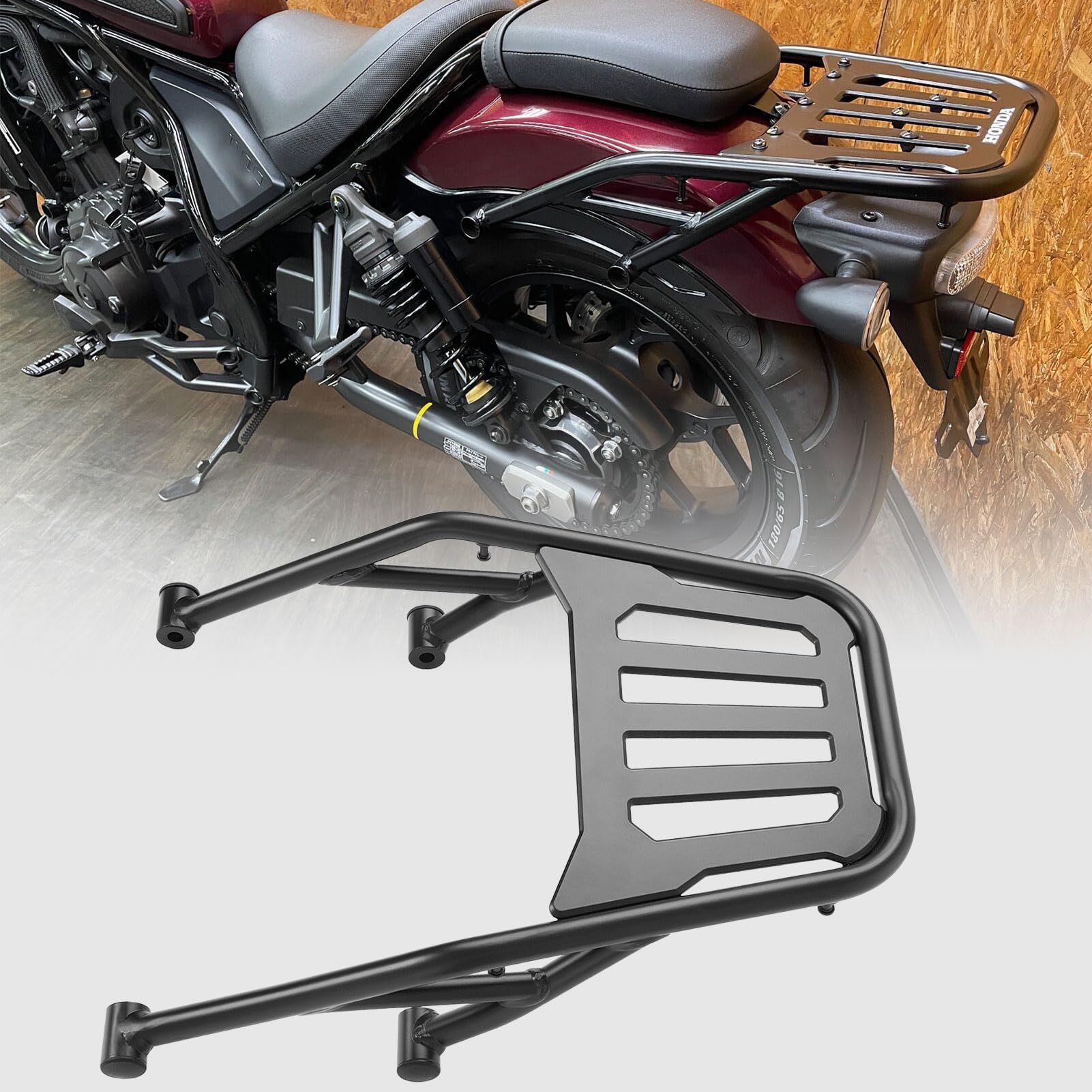 Portapacchi Posteriore Per Honda Rebel 300/500 2017-2024 – Supporto Schienale In Acciaio Nero, Per Bauletto E Bagagli