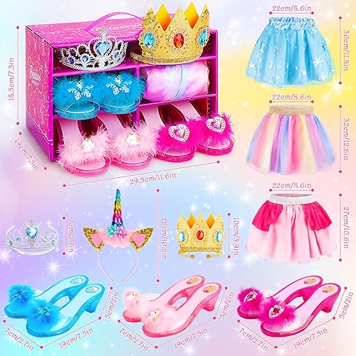 Miniatura 8 de Juego de zapatos de vestir de princesa, juguetes de vestir para niñas, kit de disfraces de princesa para juegos de rol, regalos para niñas pequeñas