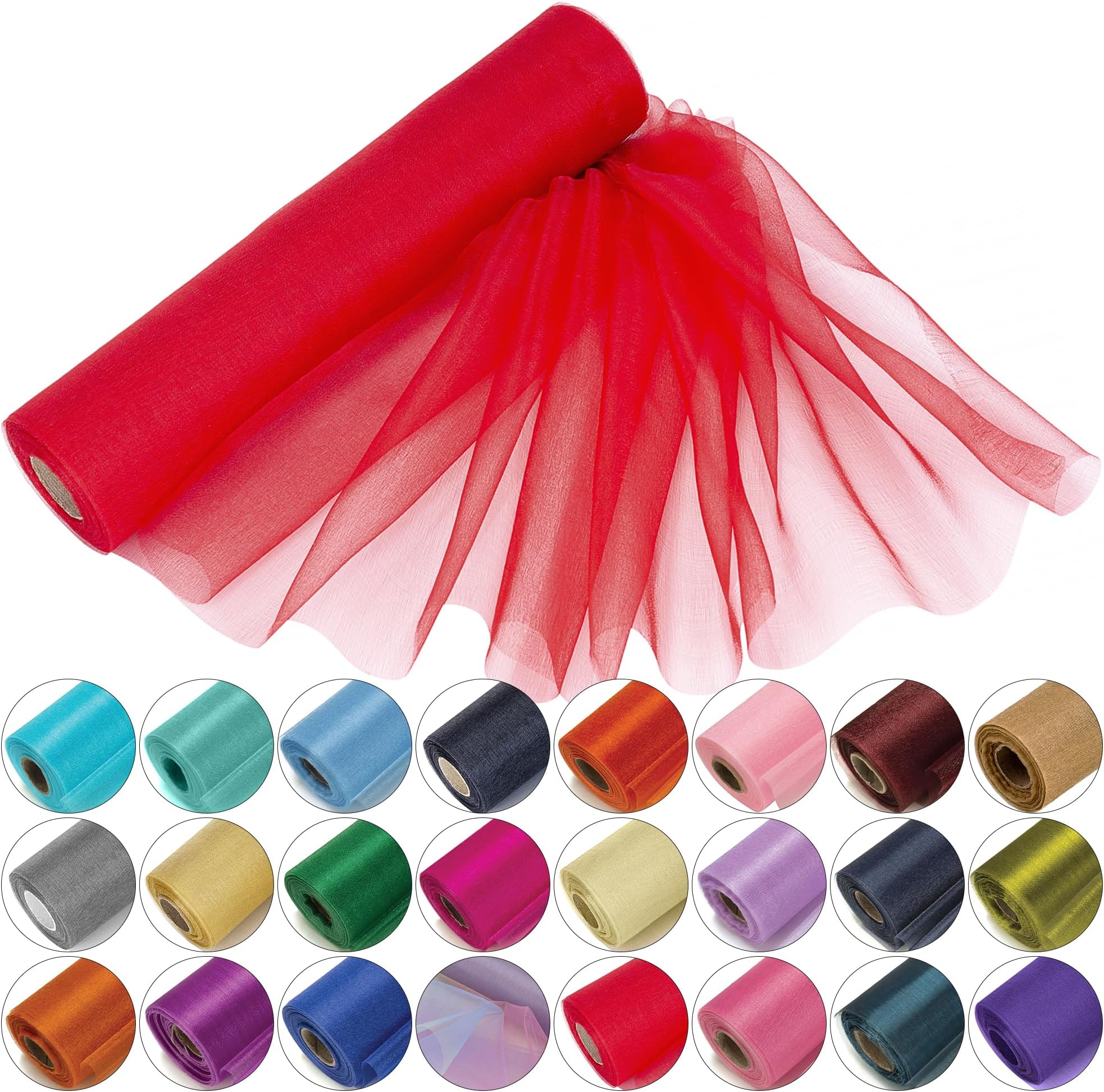 Trimming Shop 25M X 29Cm Snow Sheer Organza Rolls Red with Glitter Fabric - Perfect As Christmas, Wedding Or Party Decorations