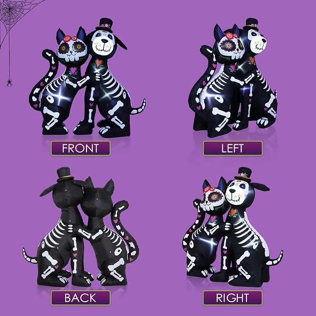 Foto 6 de 6 de ZPISF Esqueleto Inflable de Halloween de 6 pies con diseño de Gato Negro y Perro del Día de los Muertos