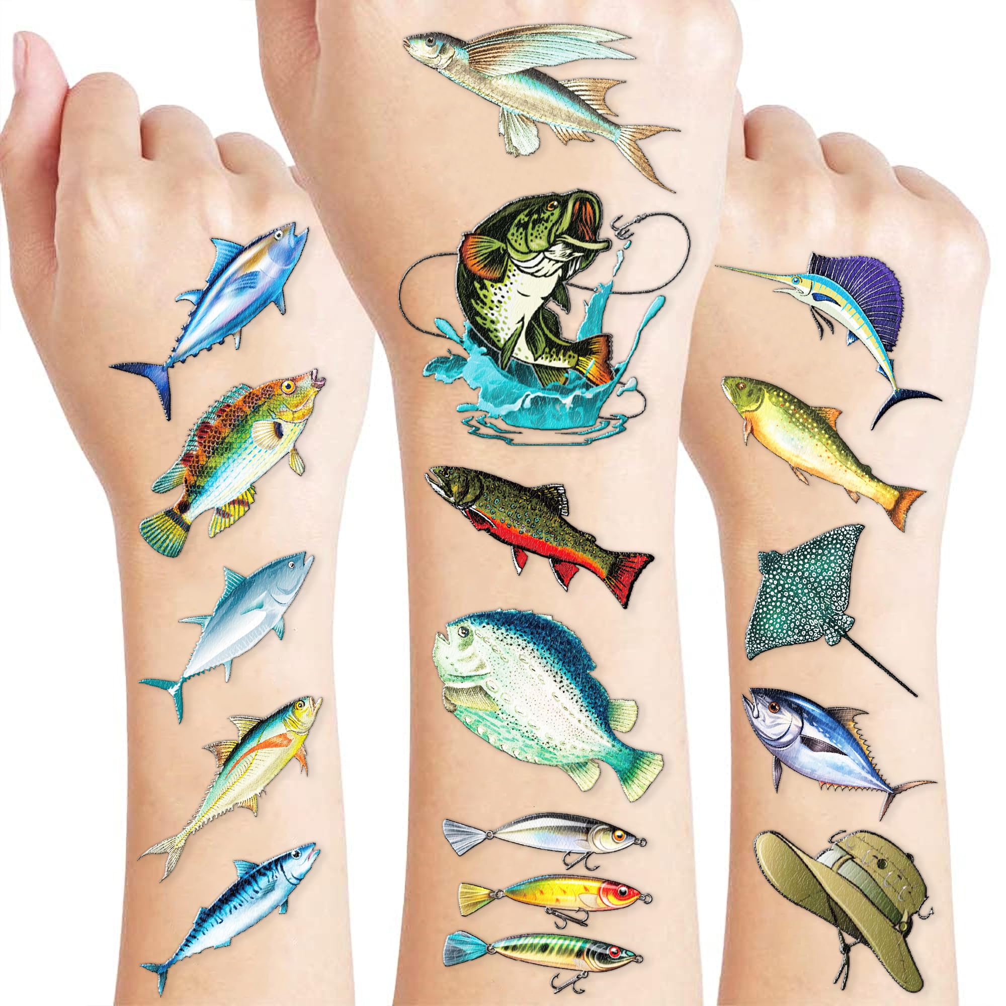 60 PCS Fishing Temporary Tattoos for Kids