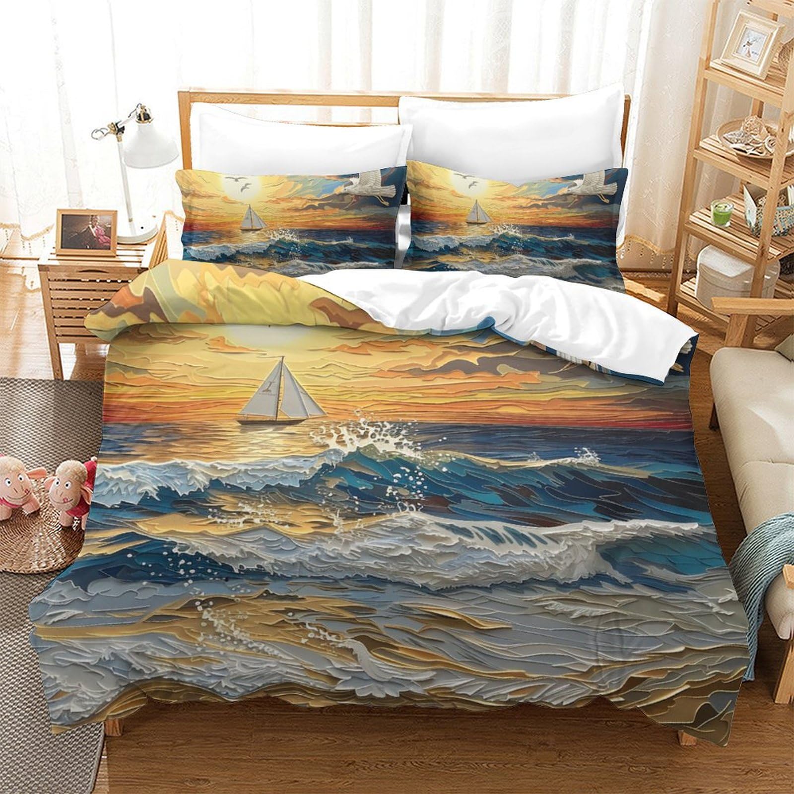 Housse de couette mouette 3D King 220x240 en microfibre douce