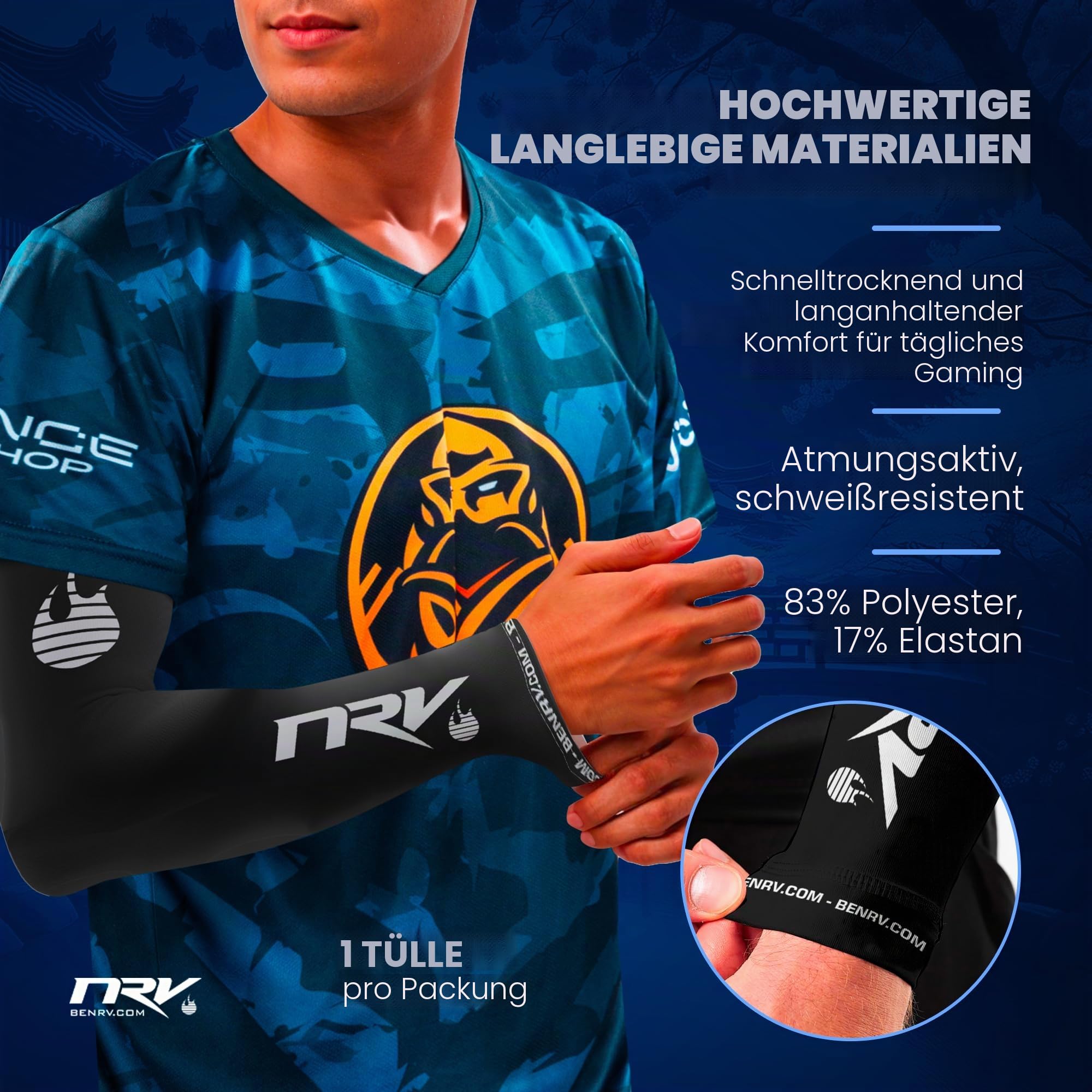 NRV Esport Gaming Kompressions-Manschette (Performance-Edition) – Optimieren Sie Ihr Spiel mit Komfort und Stil – entworfen von professionellen Spielern – langlebig, atmungsaktiv und reibungsfrei