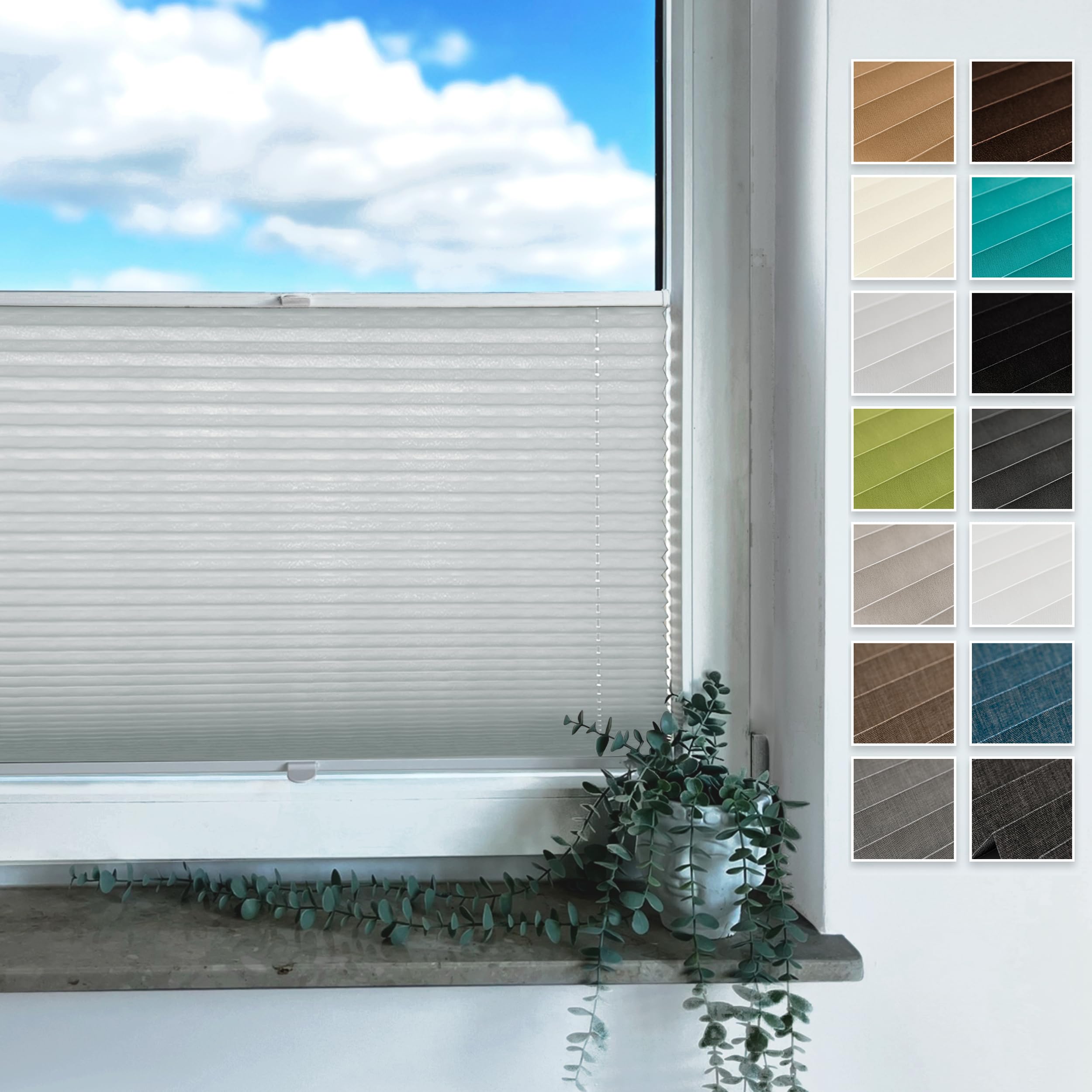 Rollmayer Plissee zum Kleben Faltrollo Binco Silber B90cm x H80cm | Plisseerollo Sichtschutz und Sonnenschutz für Fenster und Tür Premiumqualität für Zuhause