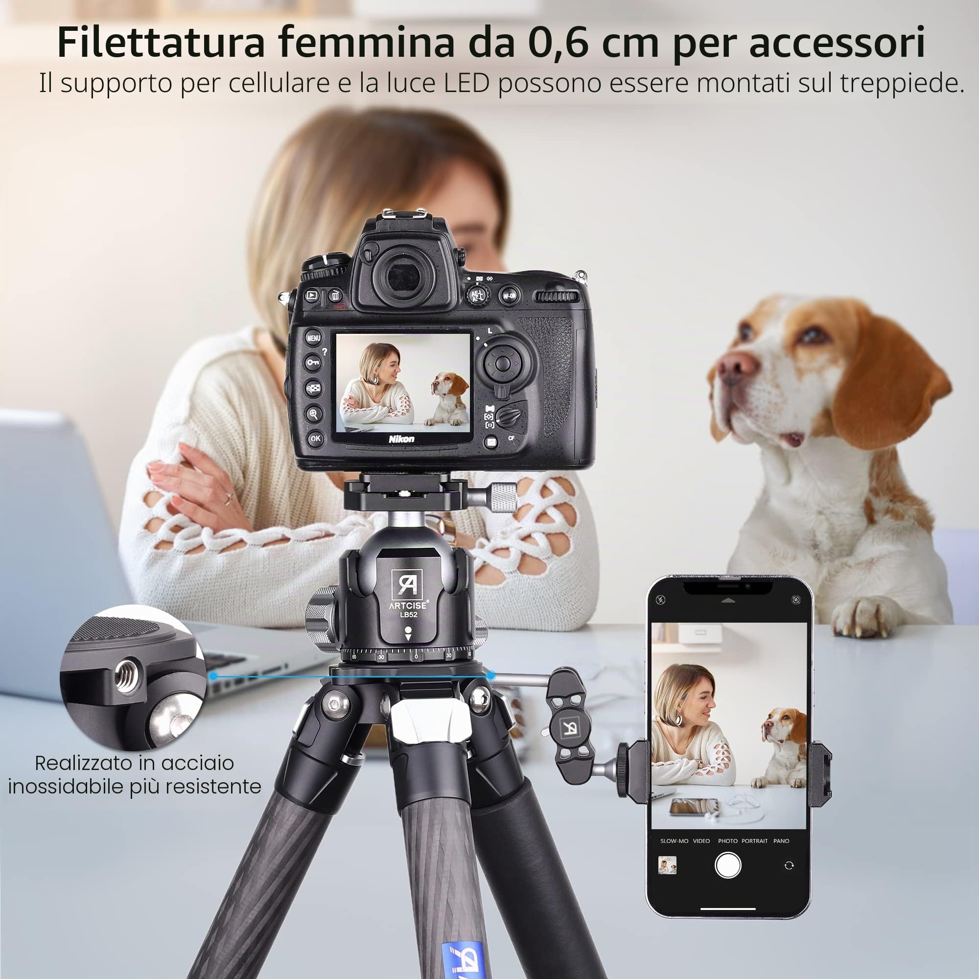 Treppiede compatto in fibra di carbonio con borsa in pietra ARTCISE CT80C Supporto per fotocamera da viaggio resistente per Canon Sony Nikon DSLR SLR Videocamera digitale, carico massimo 25 kg