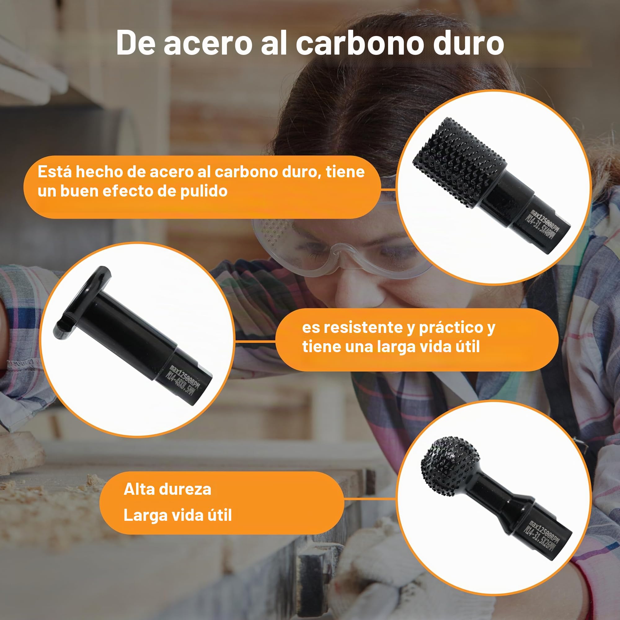 Set de fresas para tallado en madera, rosca M14, 3 piezas para amoladora angular de 115mm/125mm, Negro
