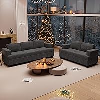 YOUDENOVA 2-Piece Sofa Set: 3-Seater & Loveseat with 22" Deep Seats, Comfy Chenille Sleeper Couch for Living Room, Dark Grey