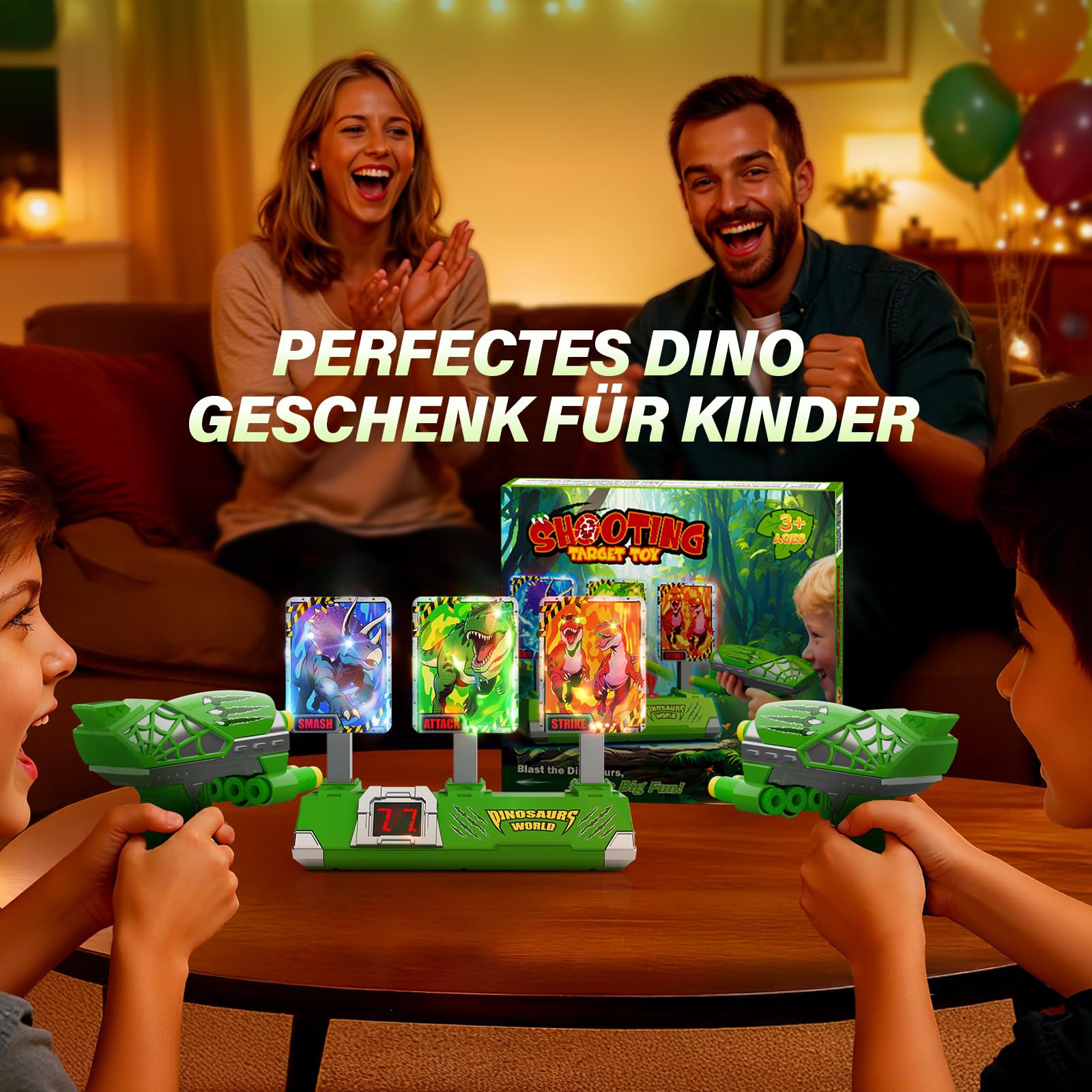 Dinosaurier Spielzeug ab 3-12 Jahre Jungen, Leuchtend Elektrisch Digitale Zielscheibe mit Pistole, Geschenk Junge 4 5 6 9 7 8 9 Jahre Dino Kinderspielzeug Outdoor Garten Spiele Geburtstag Geschenke