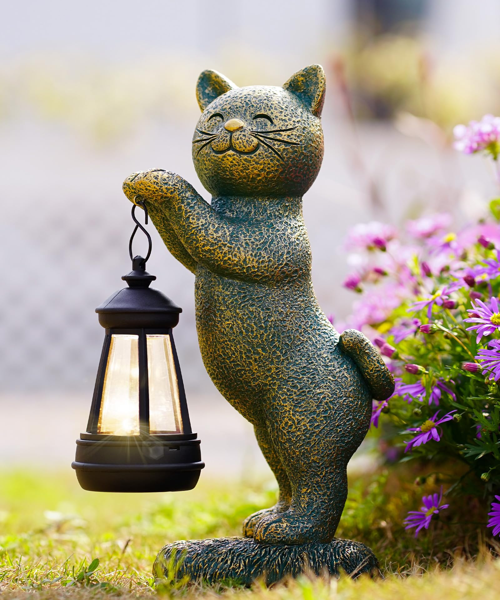 Nacome Solar Cat Outdoor Statues for Garden: Outside Decor with Lantern Clearance for Yard Art Lawn Ornaments Porch Patio Balcony - Gifts for Grandma Mom Women